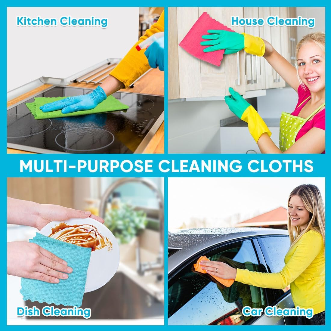 Orighty Microfiber Cleaning Cloth - 24 Pack, Cleaning Rags 12x11 inch | Highly Absorbent Household Cleaning Supplies, Reusable Microfiber Towels Lint Free Cloths for House, Kitchen, Car Care