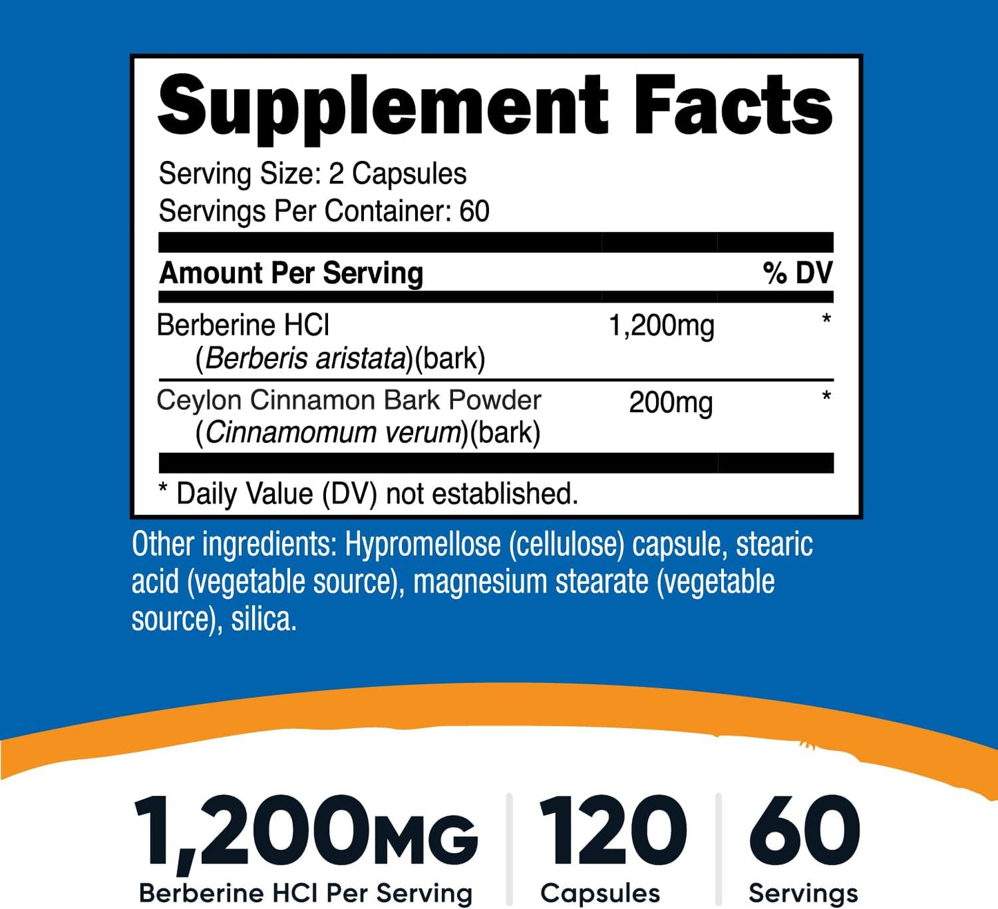 Nutricost Berberine HCl with Ceylon Cinnamon Capsules 120 Count