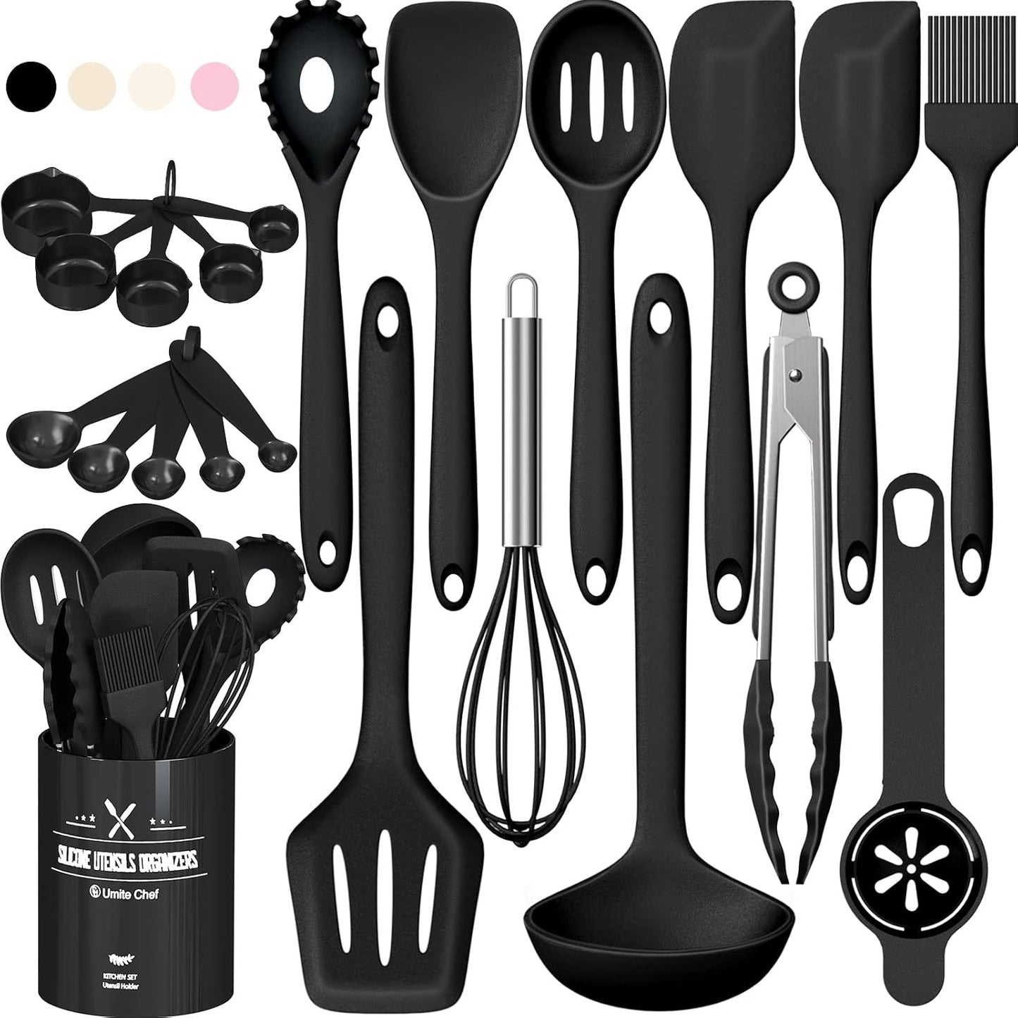 Umite Chef 22-Piece Silicone Cooking Utensils Set, Heat Resistant & Dishwasher Safe Kitchen Tools, Non-Scratch Spatula Set for Nonstick Cookware (Pink)