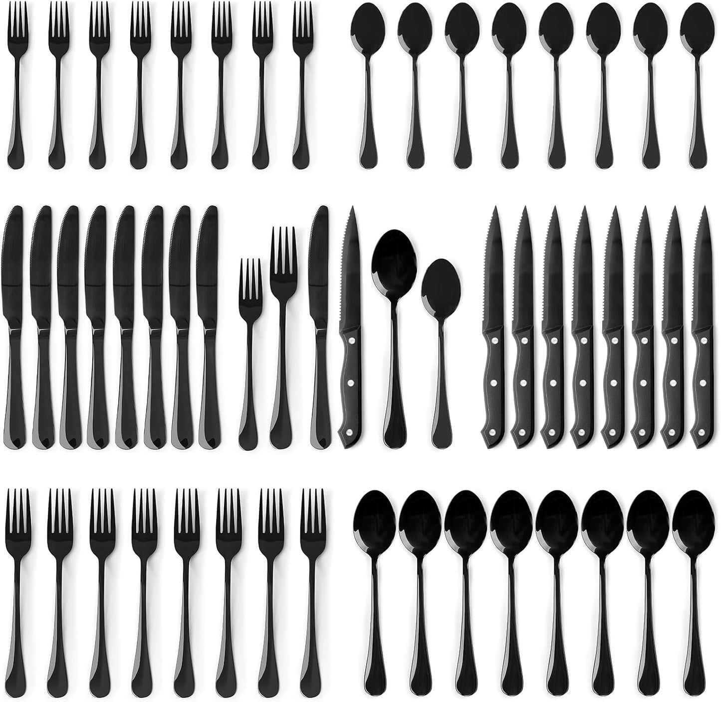 Astercook 24-Piece Black Silverware Set with Steak Knives Flatware Set for 4 Food-Grade Stainless Steel Cutlery Set Mirror Polished Utensils Set Include Spoons and Forks for Home Kitchen Restaurant