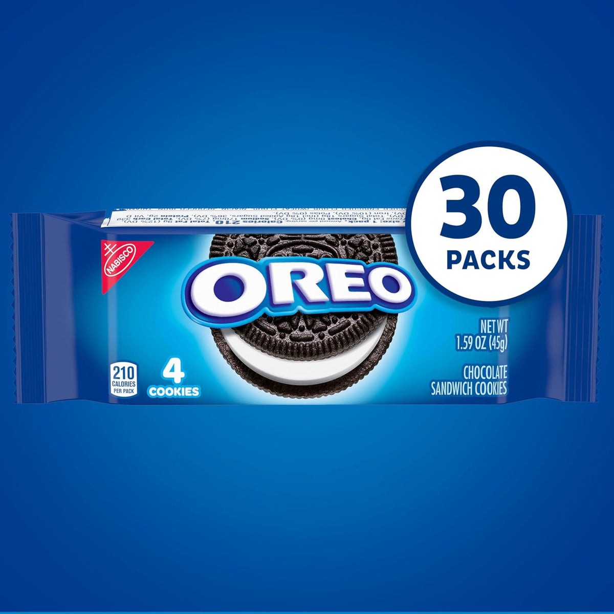OREO Chocolate Sandwich Cookies, 30 snack packs, 4 cookies per pack