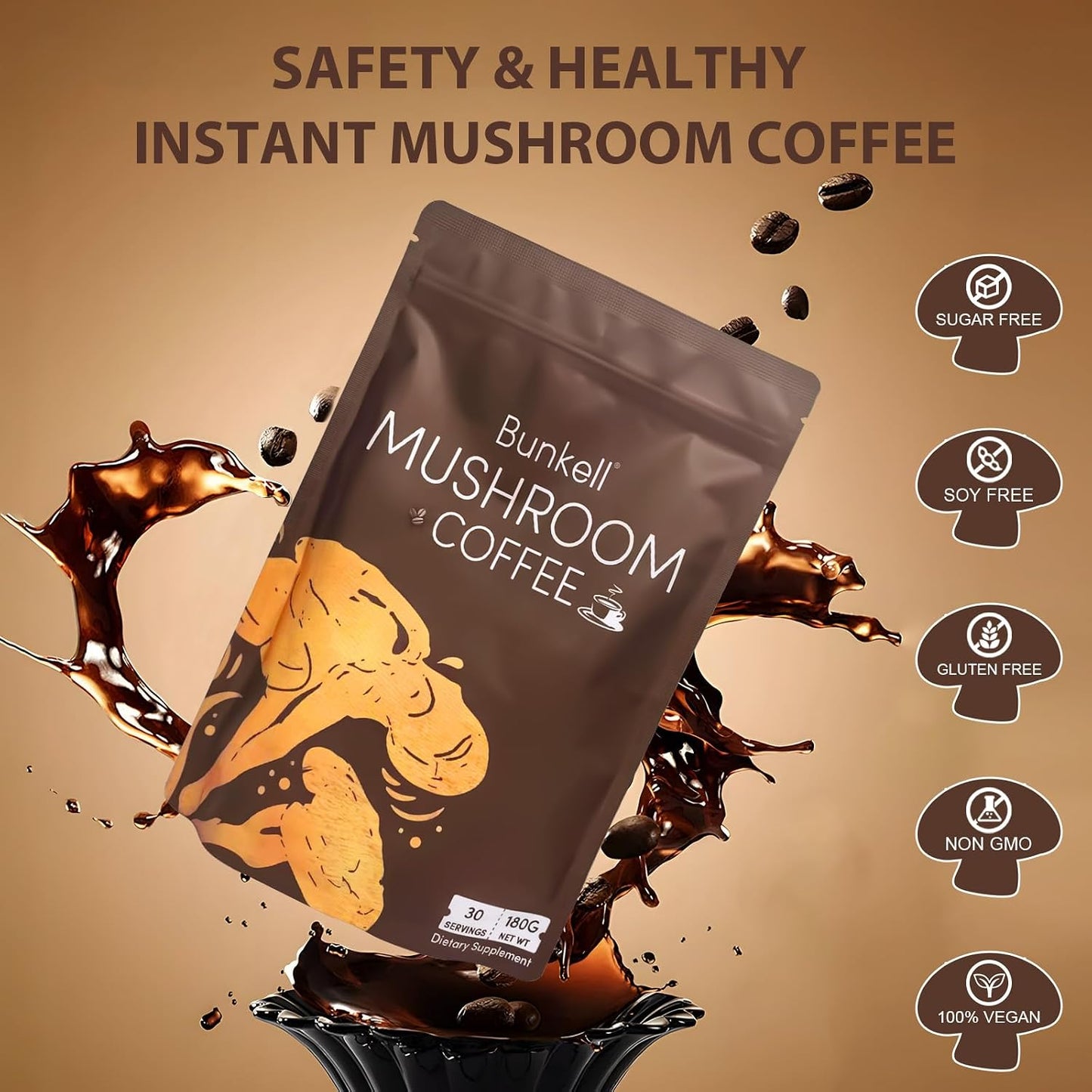 Mushroom Coffee Blend with 6 Adaptogenic Mushrooms for Energy and Immune Support