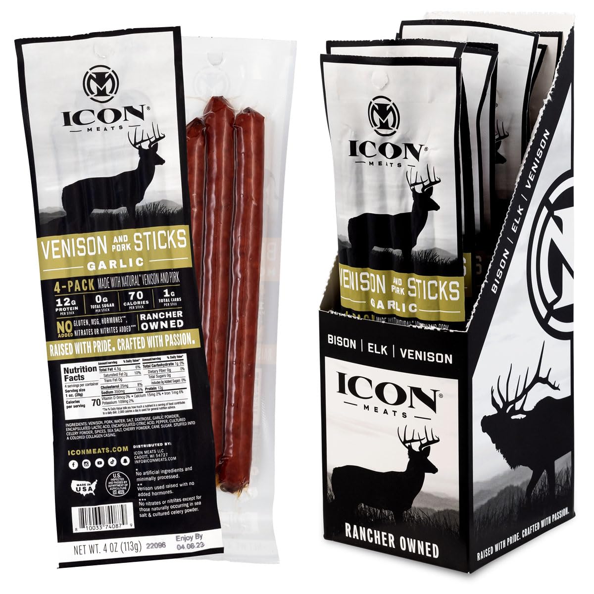 ICON Meats Snack Sticks Sampler, 24 Pack, Assorted Bison, Elk, Venison & Pork