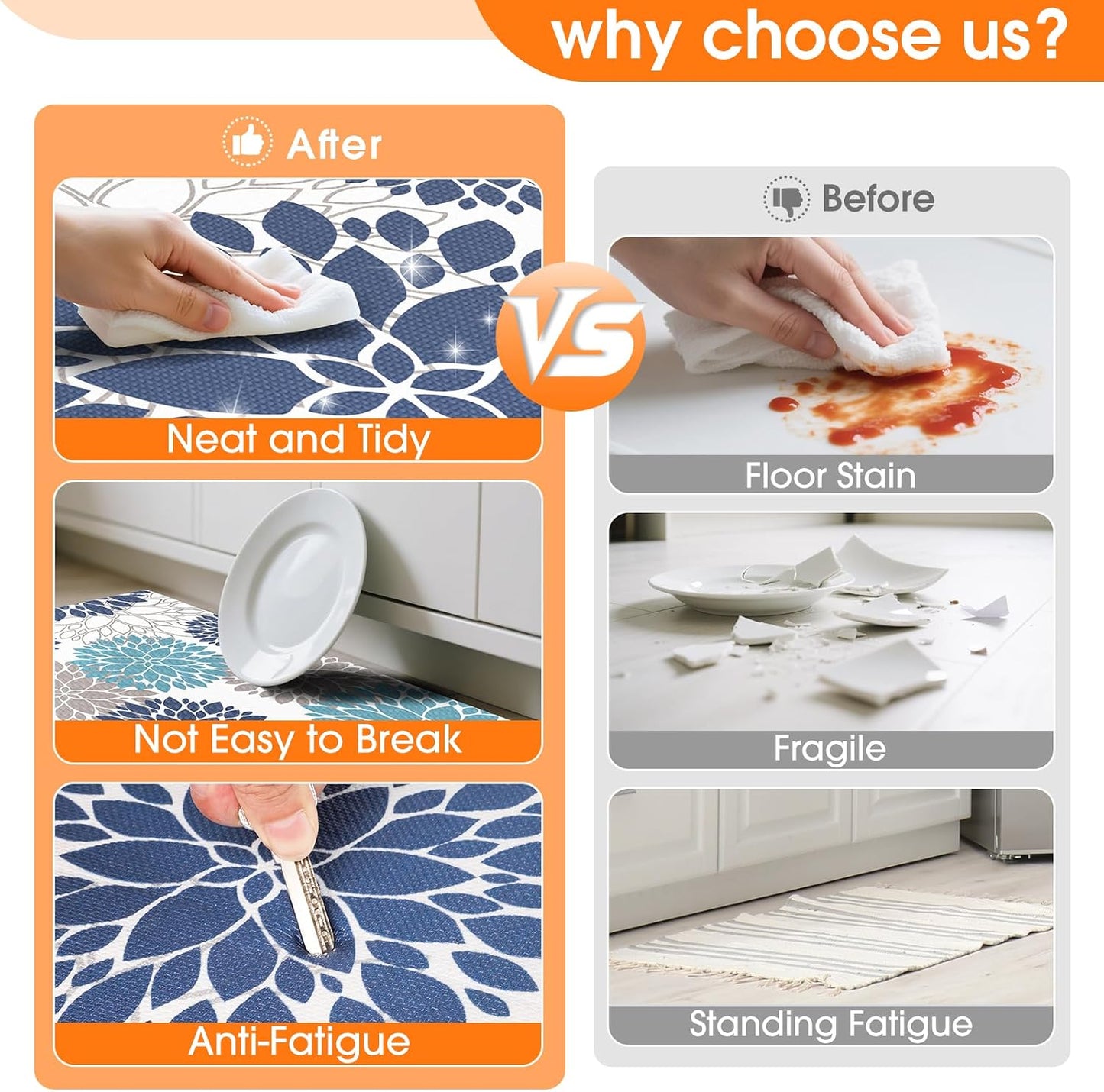 StepLively Kitchen Mats, 2PCS Kitchen Rugs, Cushioned Anti Fatigue Kitchen Mats for Floor, Kitchen Accessories Non-Slip Waterproof Kitchen Rug Set for Sink, Kitchen, Laundry, 17.3"×30"+17.3"×47"