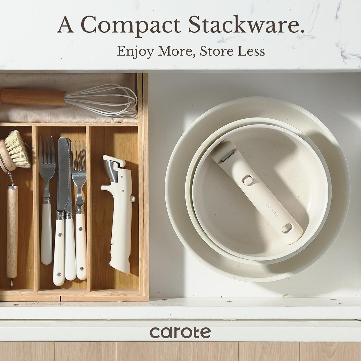 CAROTE 19pcs Pots and Pans Set Non Stick, Detachable Handle Cookware | Kitchen Cooking Sets, Space Saving, Dishwasher & Oven Safe, Non-Toxic, for Camping/RV/Traveling, Cream White