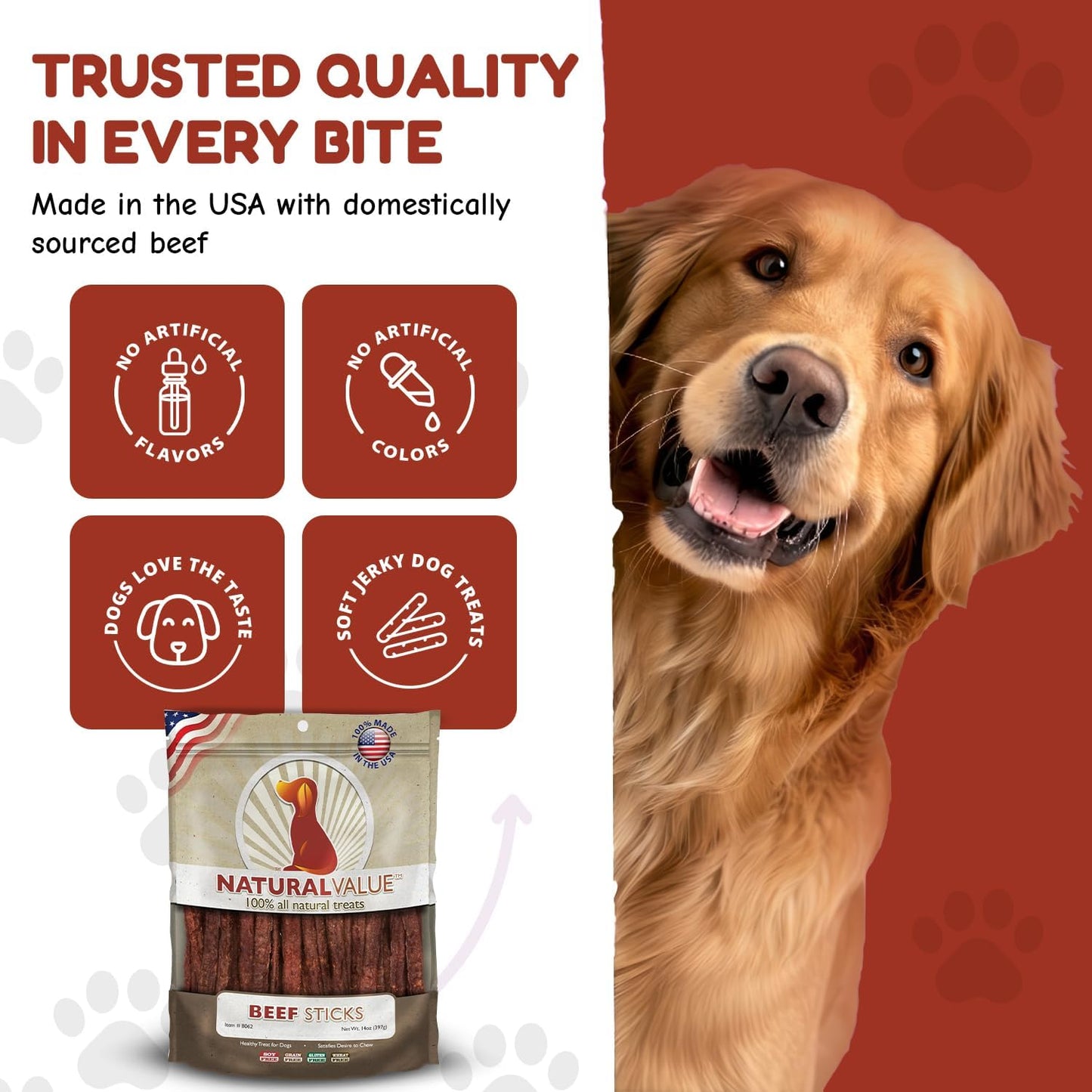 Loving Pets Natural Value Beef Sticks Soft Jerky Dog for Large Small Breeds