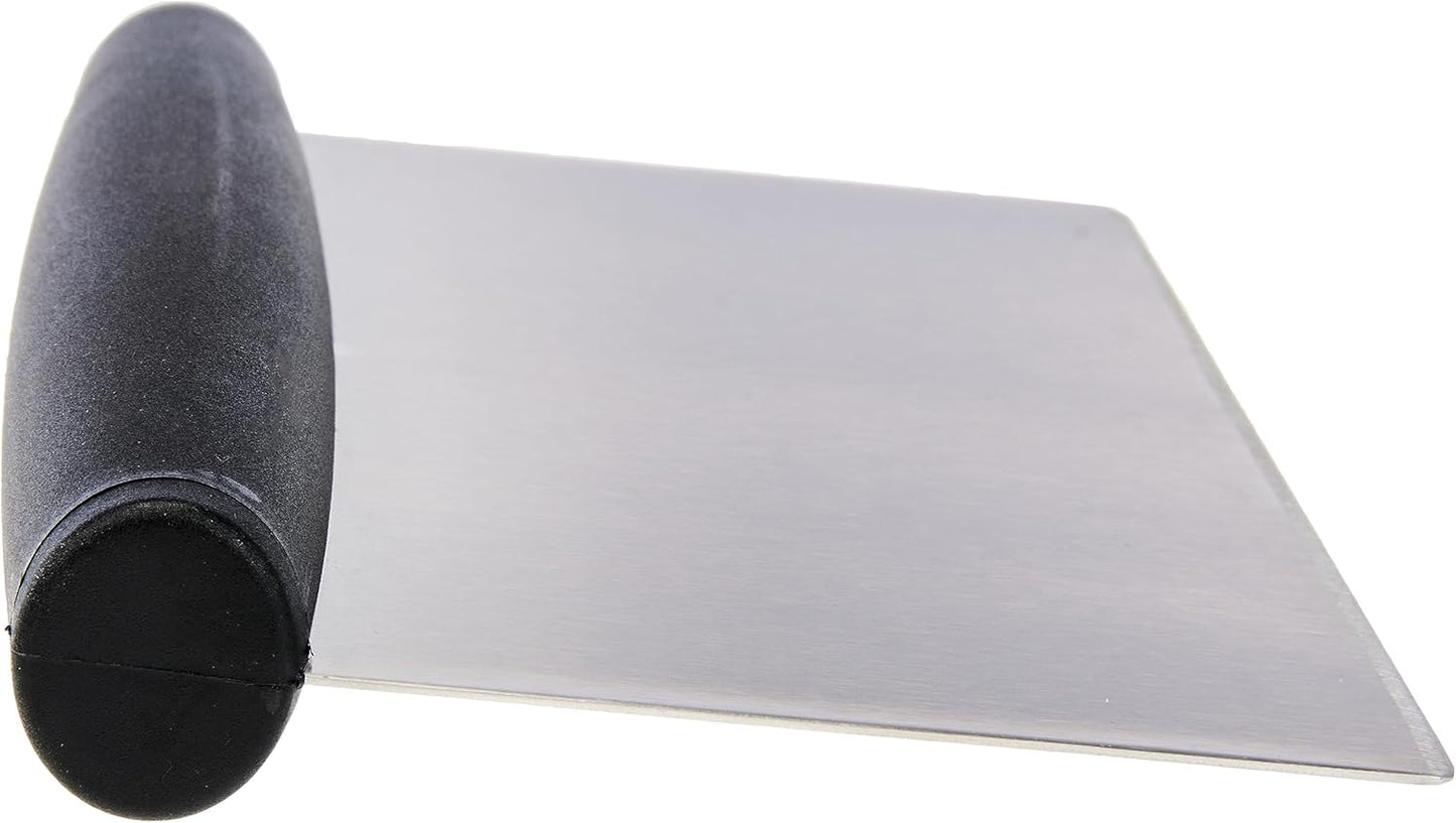 Amazon Basics Multi-Purpose Bench Scraper, Stainless Steel Dough Cutter with Measurement Marks, Dishwasher Safe, Non-slip Contoured Grip, 6", Black, Silver