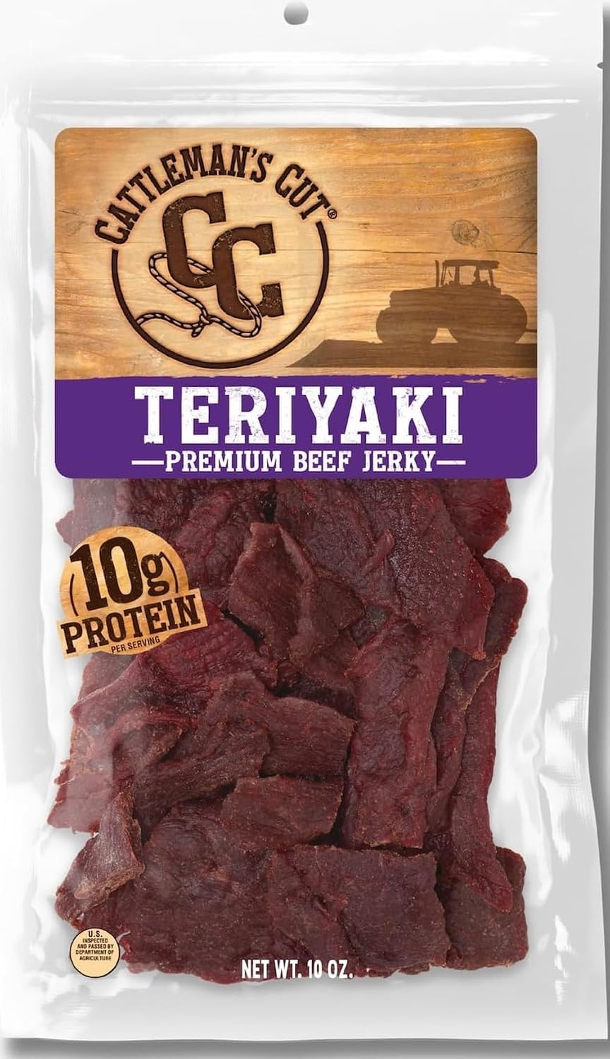 Cattleman's Cut Peppered Beef Jerky, Premium Marinated Steak Snacks, 10 Ounces