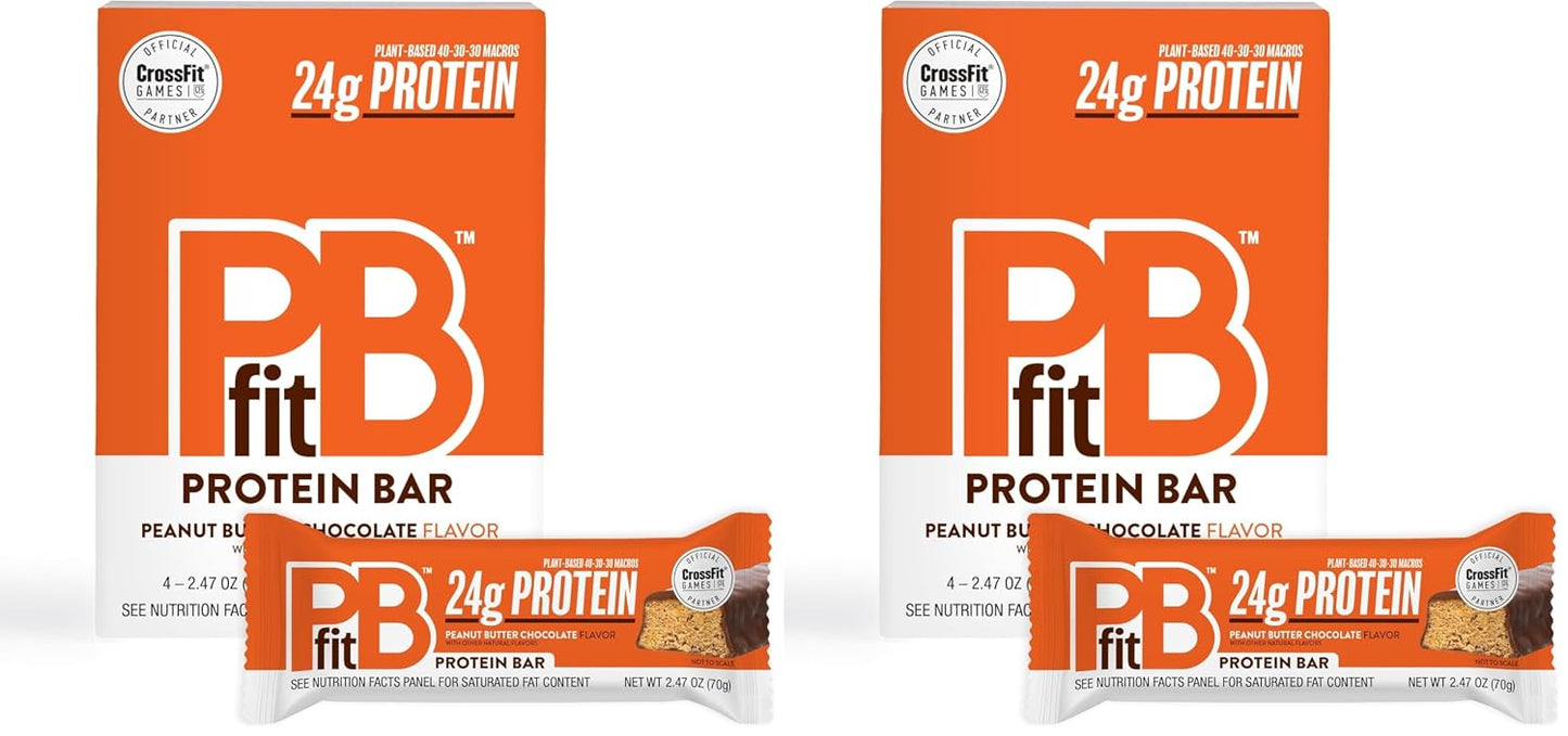 PBfit Peanut Butter Chocolate Protein Bars, 24g Protein, Gluten Free, Vegan, 40-30-30 Macros, 2.47 Oz, Pack of 12