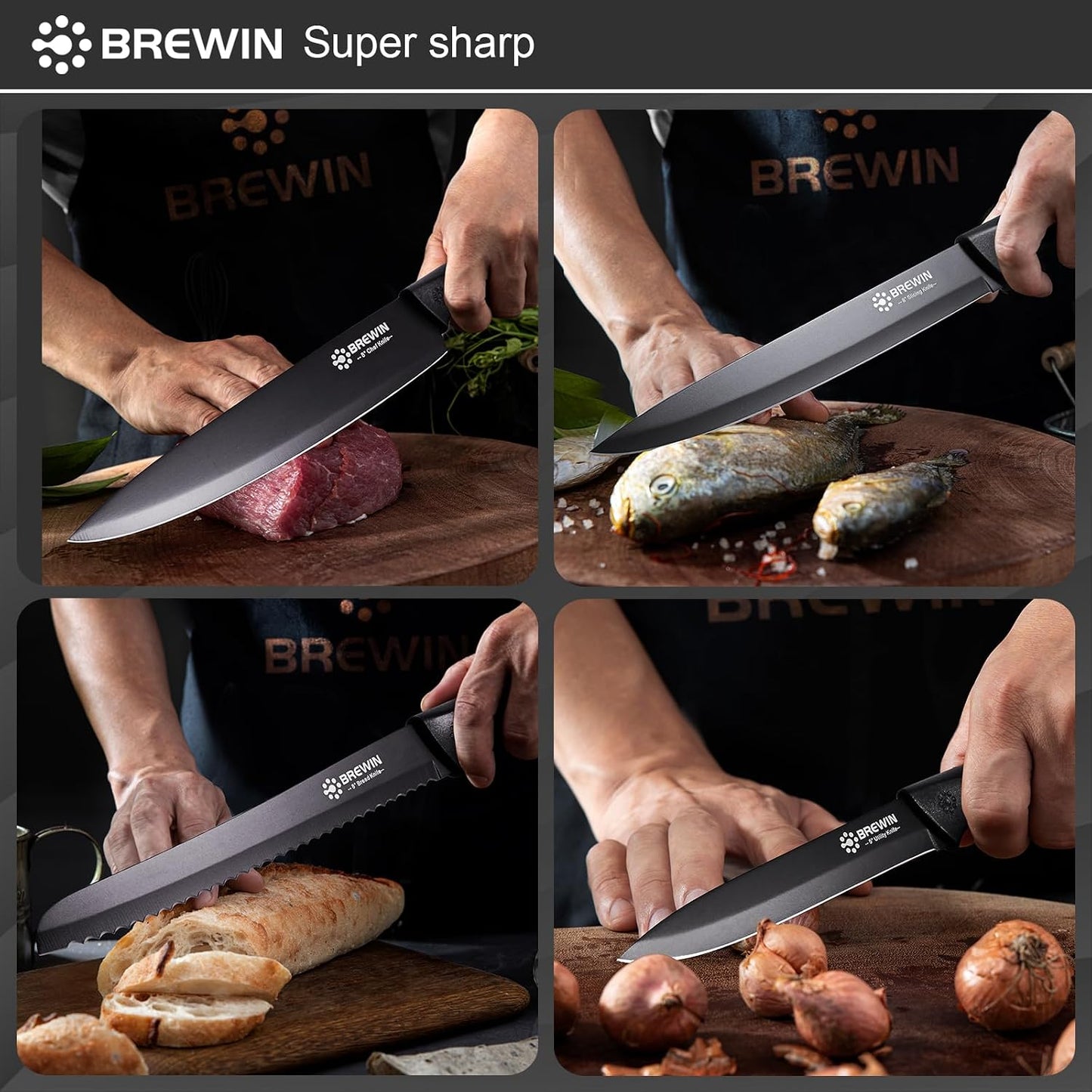 Brewin Knife Set, Kitchen Knife Set, Knives Set for Kitchen, Universal Knife Block, Utility Knife Block Set, New Home Essentials, Apartment Essentials, Dishwasher Safe