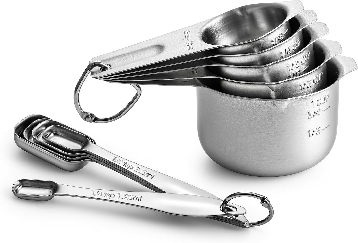 Spring Chef Nesting Stainless Steel Measuring Spoons Set of 7 with Leveler | Rectangular Metal Teaspoon & Tablespoon Measuring Spoons for Dry & Liquid Ingredients, Fits in Spice Jars, Long Handle