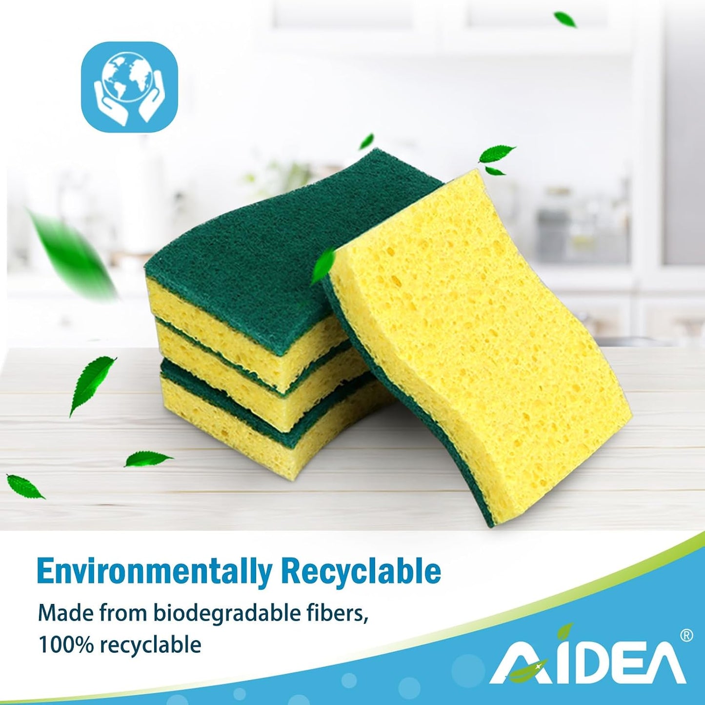 AIDEA Sponges Kitchen, Heavy Duty Scrub Sponge-24Count, Sponges for Dishes | Cellulose Dish Sponge, Scrubbing Power for Tough Messes, Cleaning Sponges for Non-Coated Cookware, Dishes, Pots, Pans
