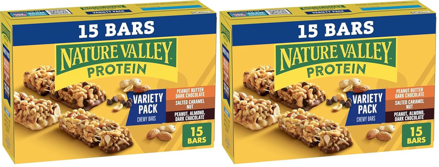 Nature Valley Breakfast Bars, Protein Granola Bars, Peanut Butter Dark Chocolate, Chewy, Gluten-Free, Individually Wrapped, On-the-Go, No Artificial Flavors or High Fructose Corn Syrup, 15-Count Box