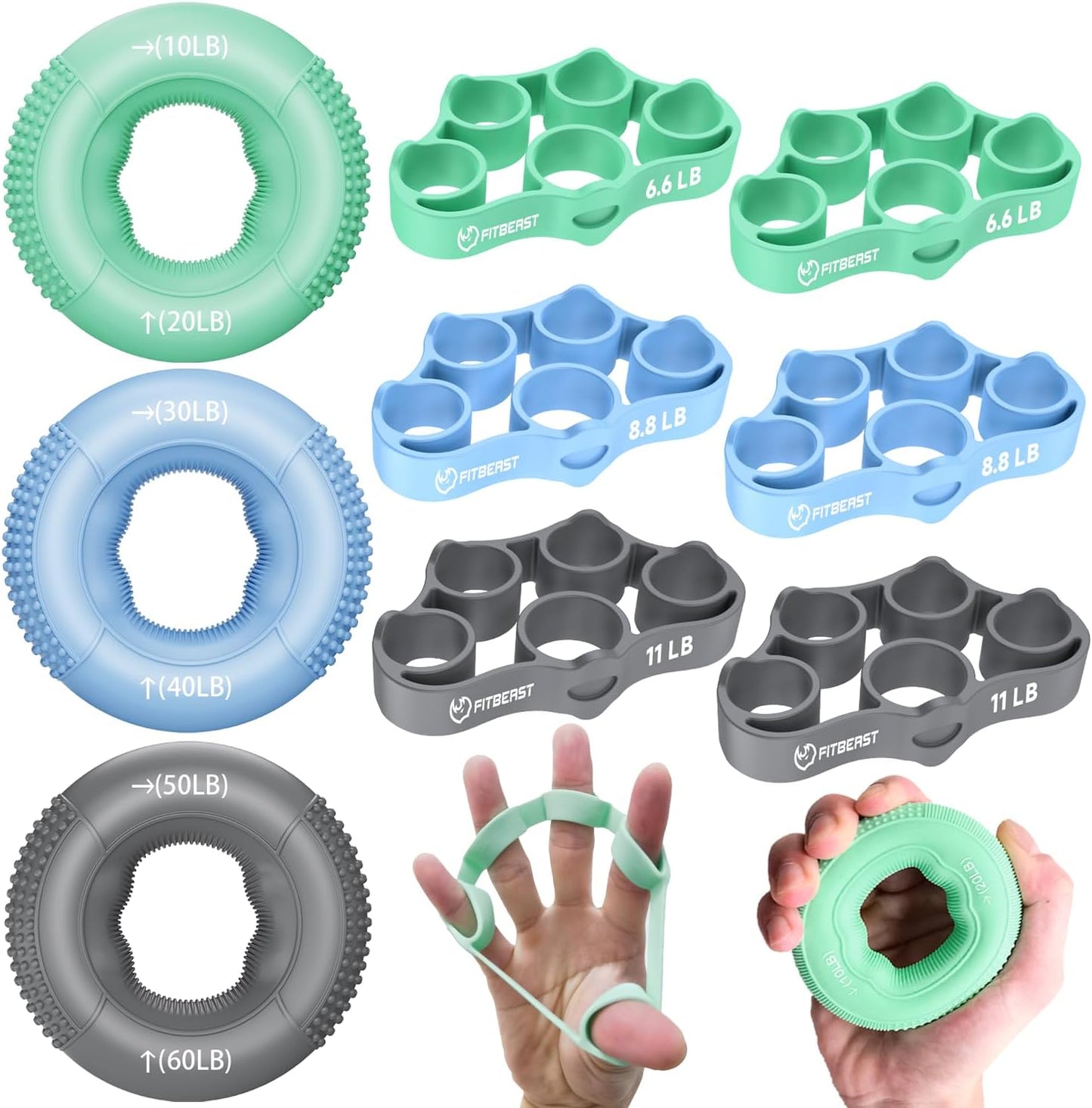 FitBeast Grip Strength Trainer - 9-Piece Hand Rehab Kit for Wrist, Finger & Forearm