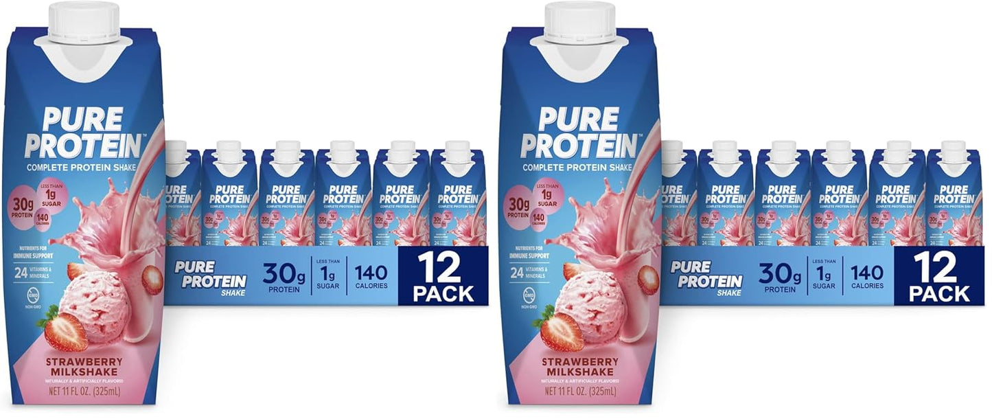 Pure Protein Chocolate Protein Shake, 30g Complete Protein, Ready to Drink and Keto-Friendly, Vitamins A, C, D, and E plus Zinc to Support Immune Health, 11oz Bottles, 12 Pack