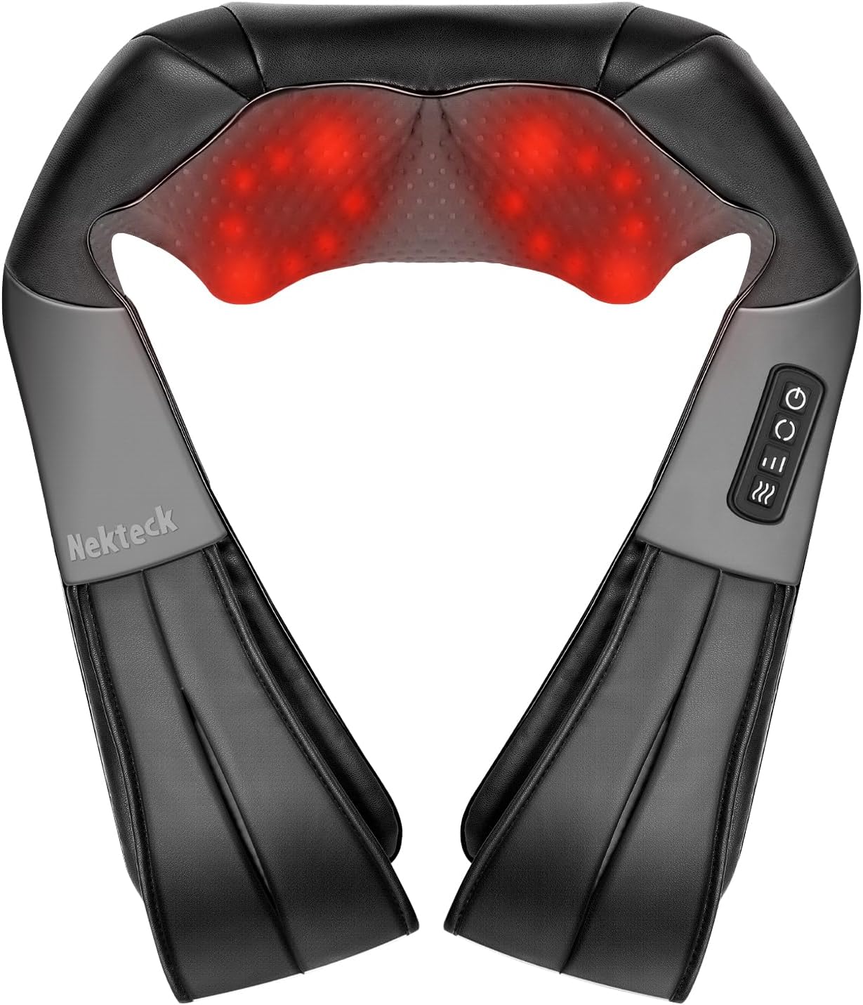 Nekteck Shiatsu Neck Massager with Heat for Pain Relief, 2026 Upgraded 3D Back Shoulder Kneading Massage Pillow, Black