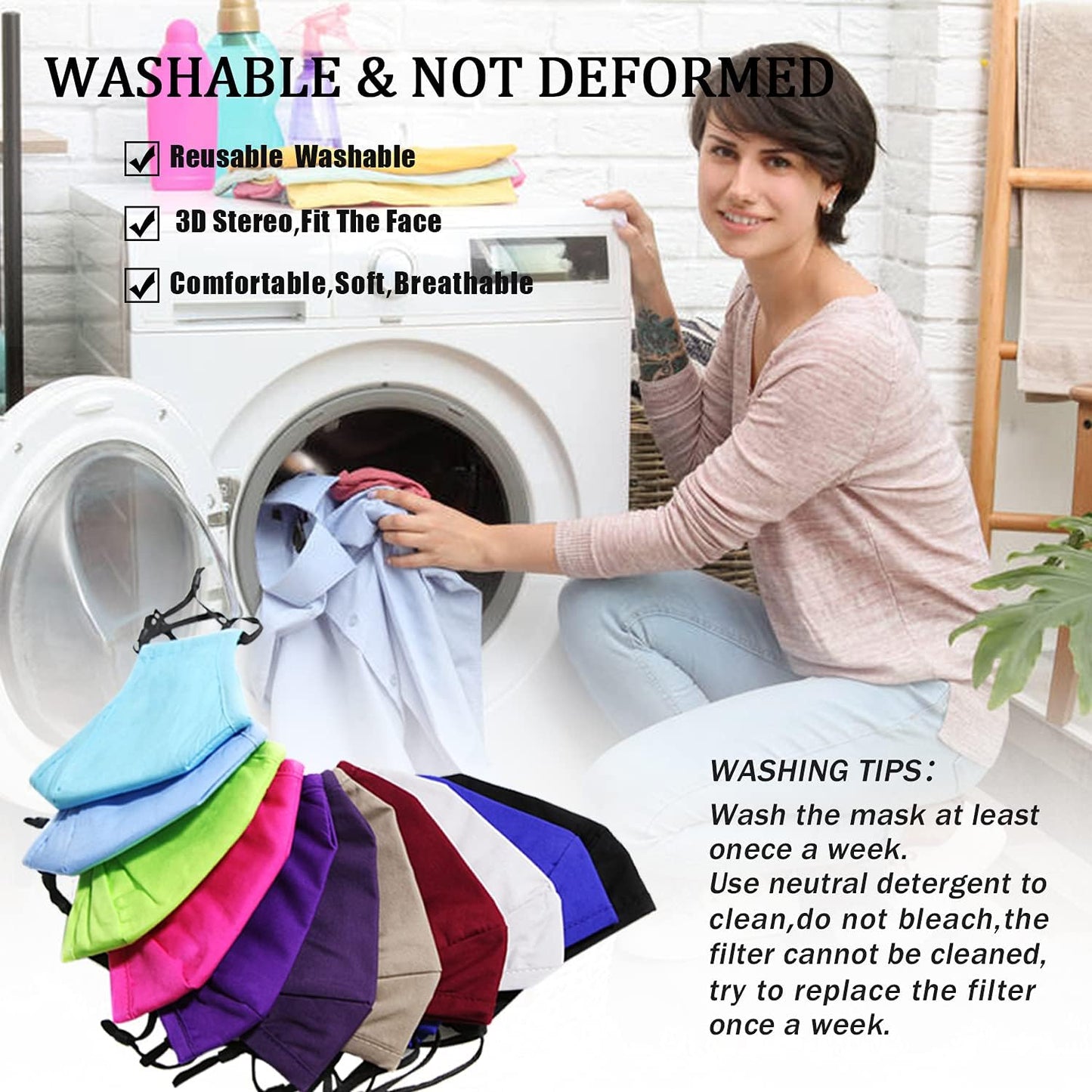 PAGE ONE Reusable Cloth Face Masks Washable Adjustable Breathable Cotton Face Mask
