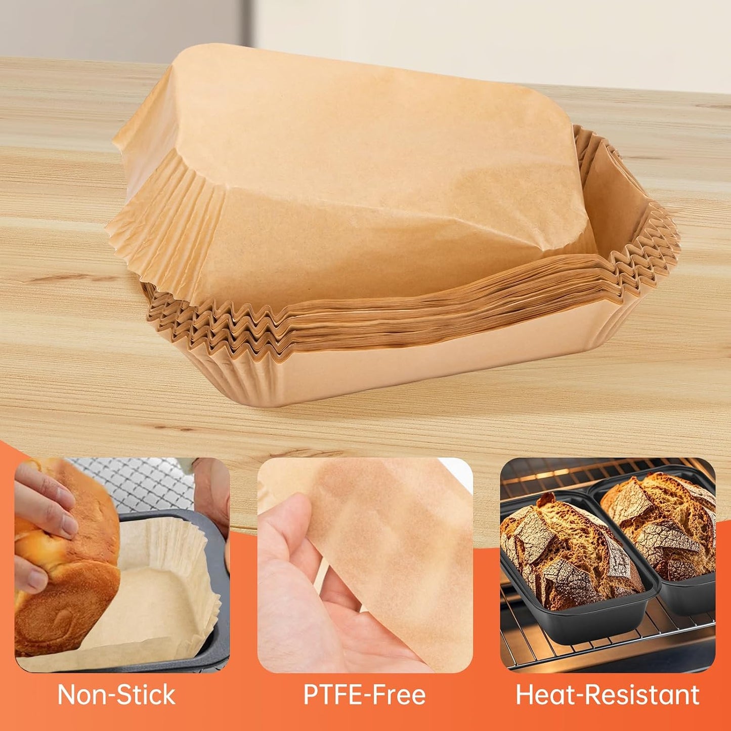100 Pcs Loaf Pan Liners for Baking Bread 9x5 Inch, Non-Stick Pre Formed Parchment Paper for Bread Pan, Ideal Disposable Loaf Breads Liners for Baking Toast, Cakes, Banana Breads, Brown