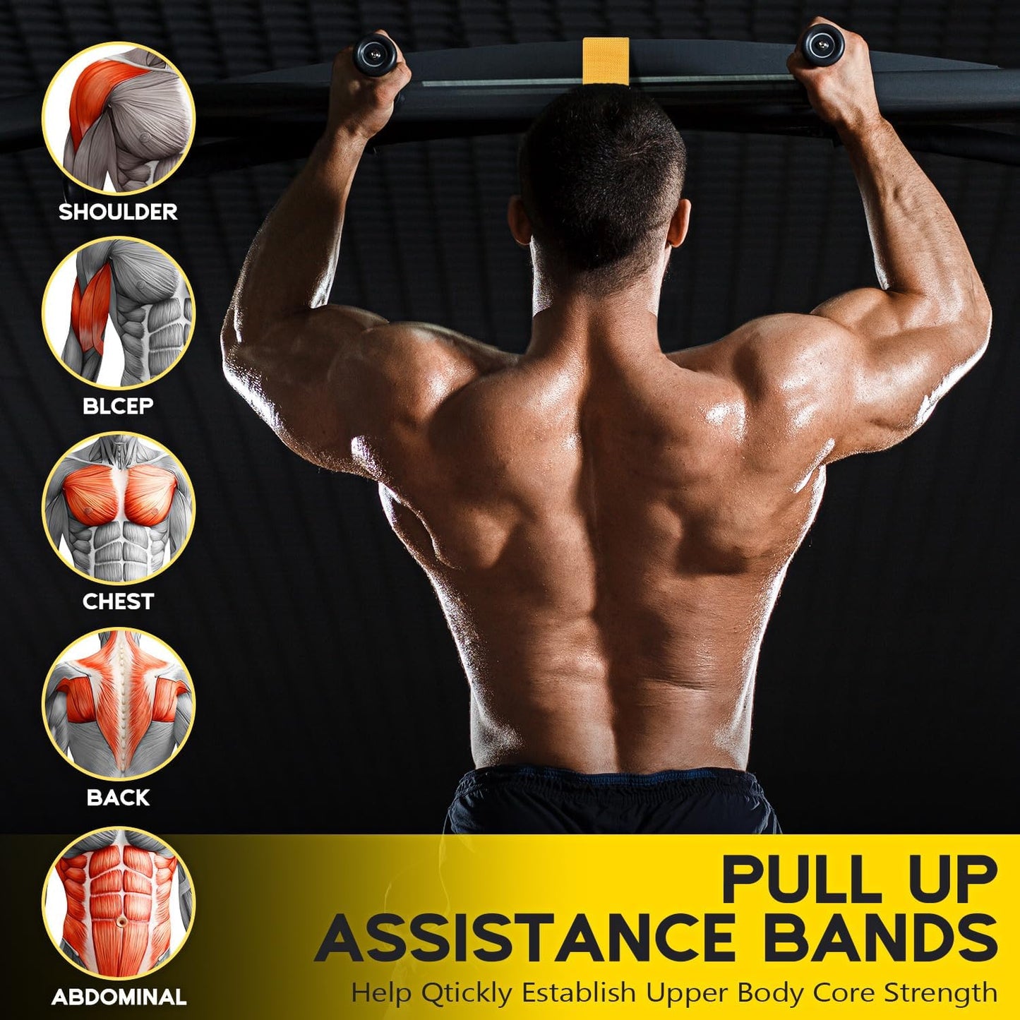 Pull Up Assist Bands, 3 Resistance Levels, Adjustable Comfort Foot Rest