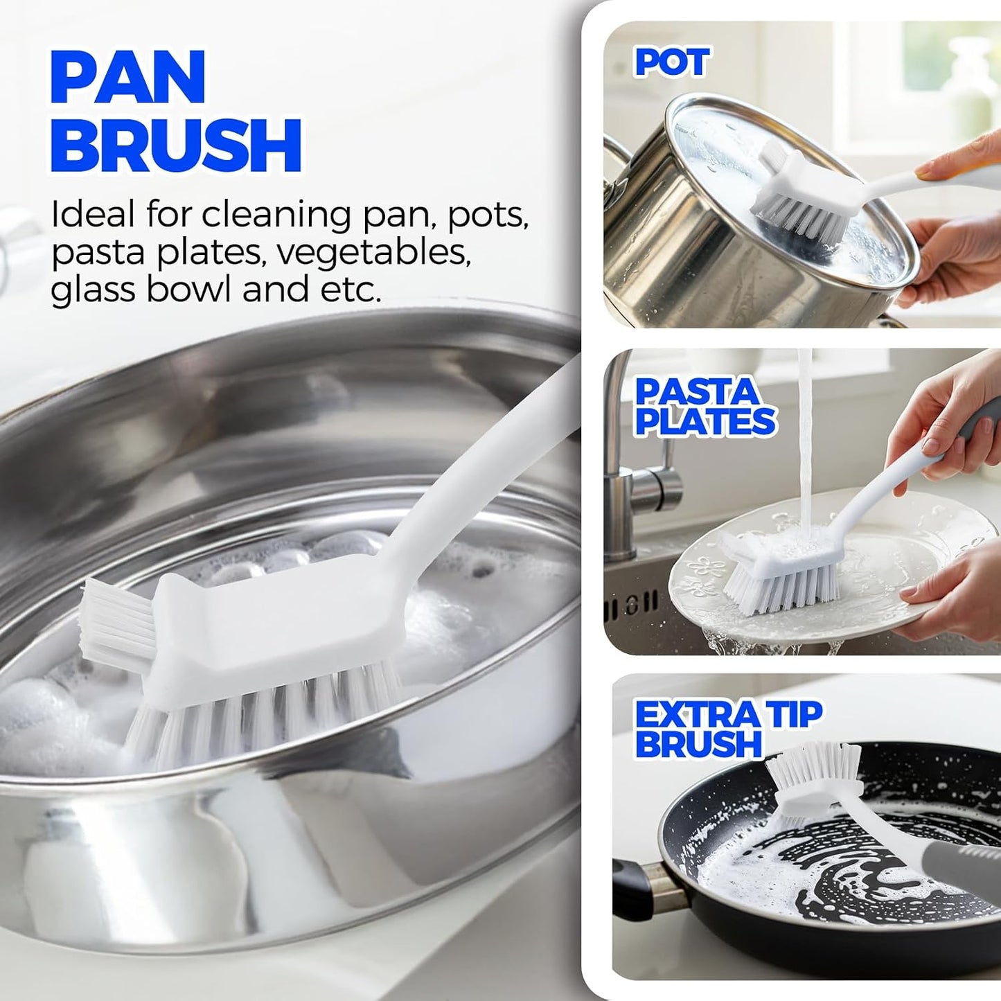 Holikme 6 Pack Dish Brush Set with Bottle Brush, Dish Scrub Brush,Gray | Pan Brush and 3 Straw Brushes, Deep Cleaning Handle Brush with Scraper Tip for Kitchen Sink Dishes Bottle Cup Pot and Pans