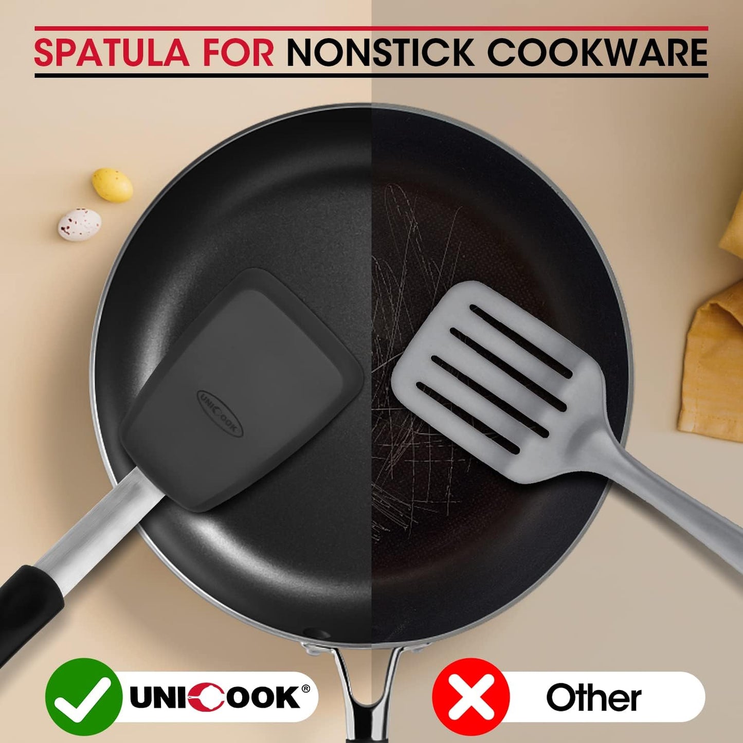 Unicook 2 Pieces Flexible Silicone Spatula Set for Kitchen Use, Food Grade | Flexible and Heat Resistant Head, Sturdy Construction, Non-Stick Safe, Non-slip Grip, Easy Care, Versatile Cooking Tasks