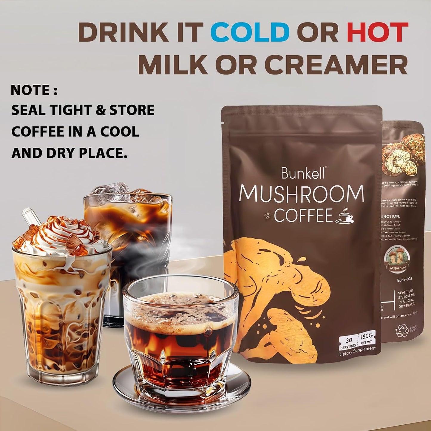 Mushroom Coffee Blend with 6 Adaptogenic Mushrooms for Energy and Immune Support