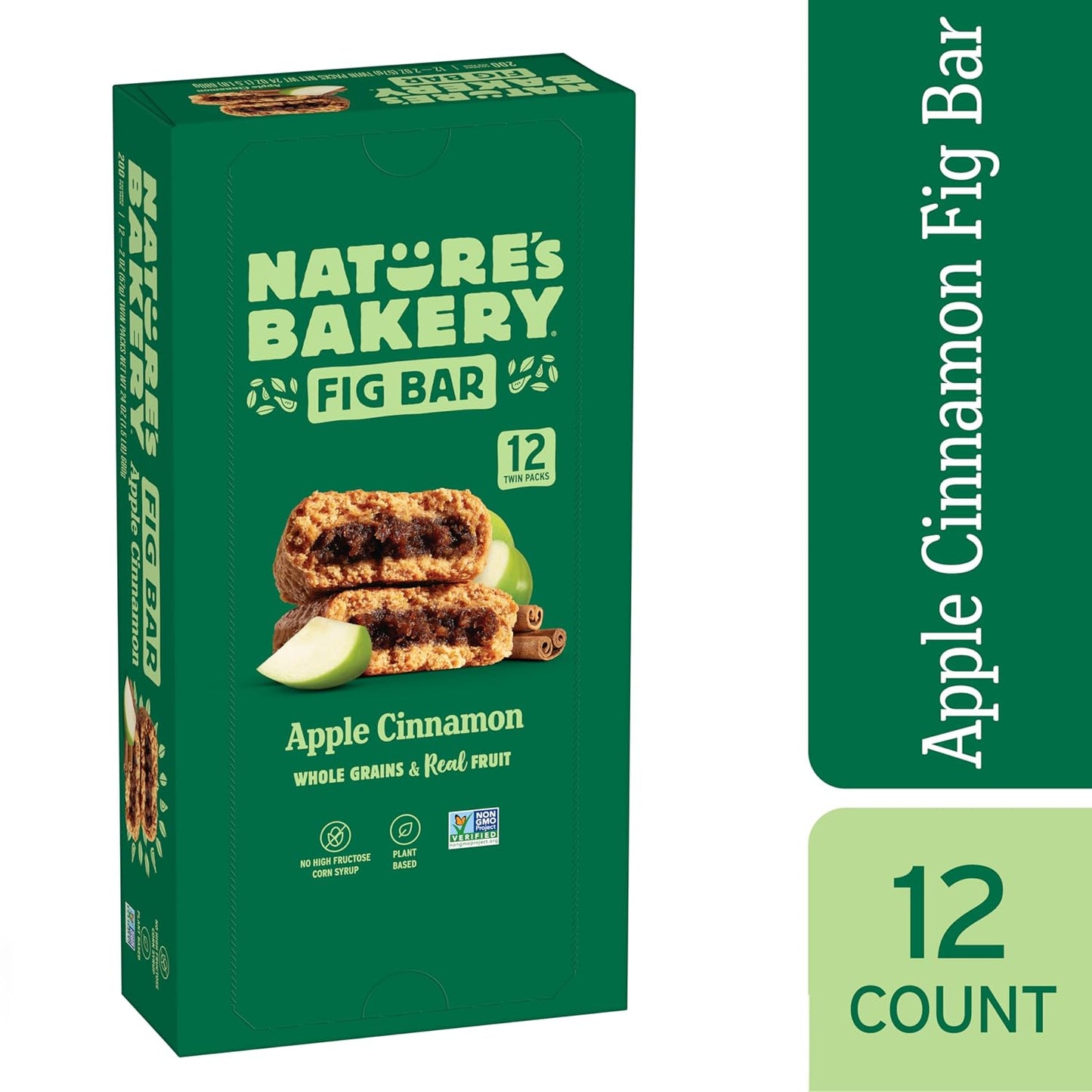 Nature's Bakery Whole Wheat Fig Bars, Apple Cinnamon, Vegan, Non-GMO, Snack Bar, 12 Twin Packs