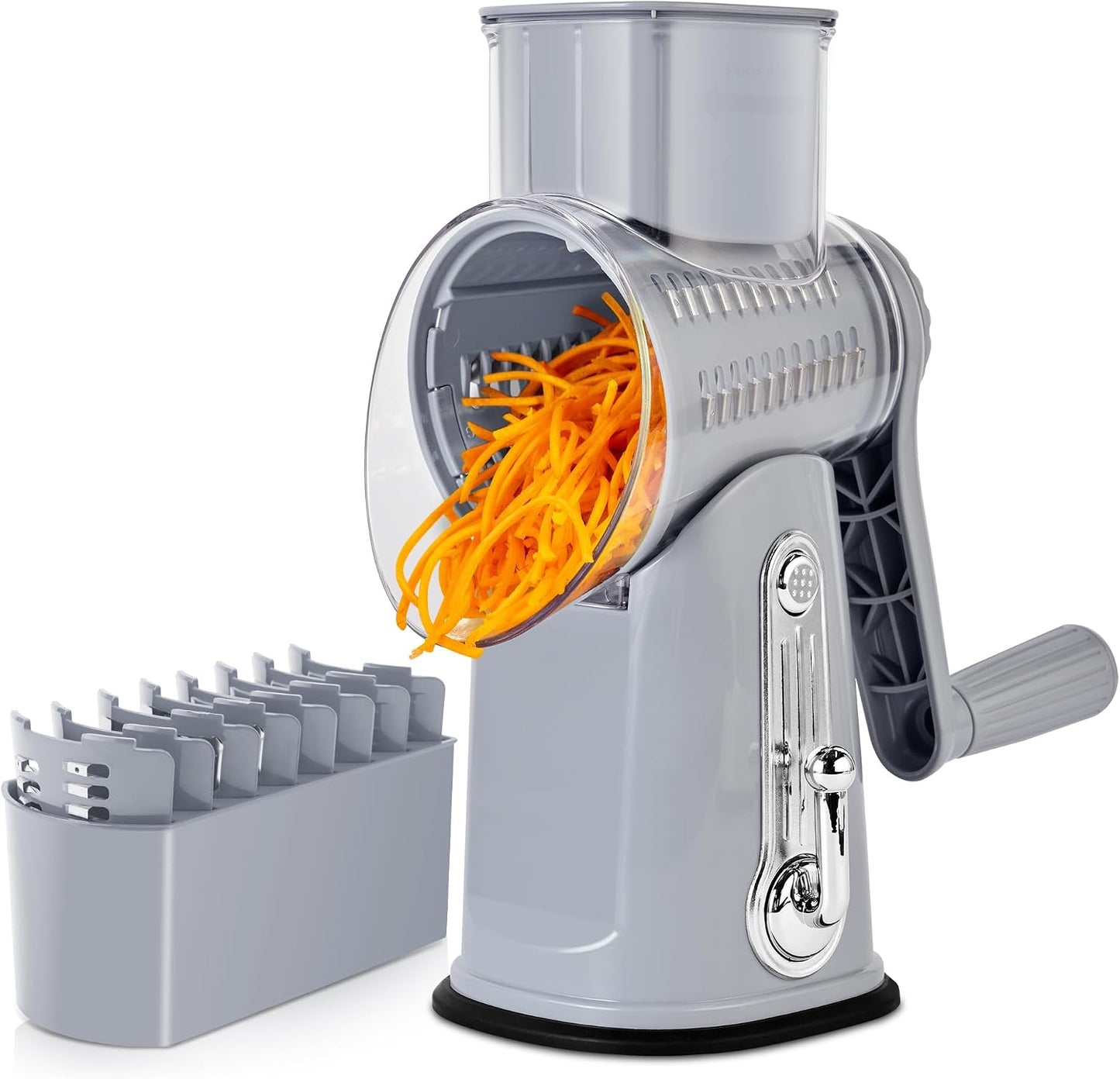 SUSTEAS Rotary Cheese Grater 5 Blades,Kitchen Mandoline Vegetable Slicer | Easy to Clean,Strong Suction Base,Blades Storage Box,Round Mandoline Slicer & Food Chopper for Cheese,Salad,Nut, Retro Green