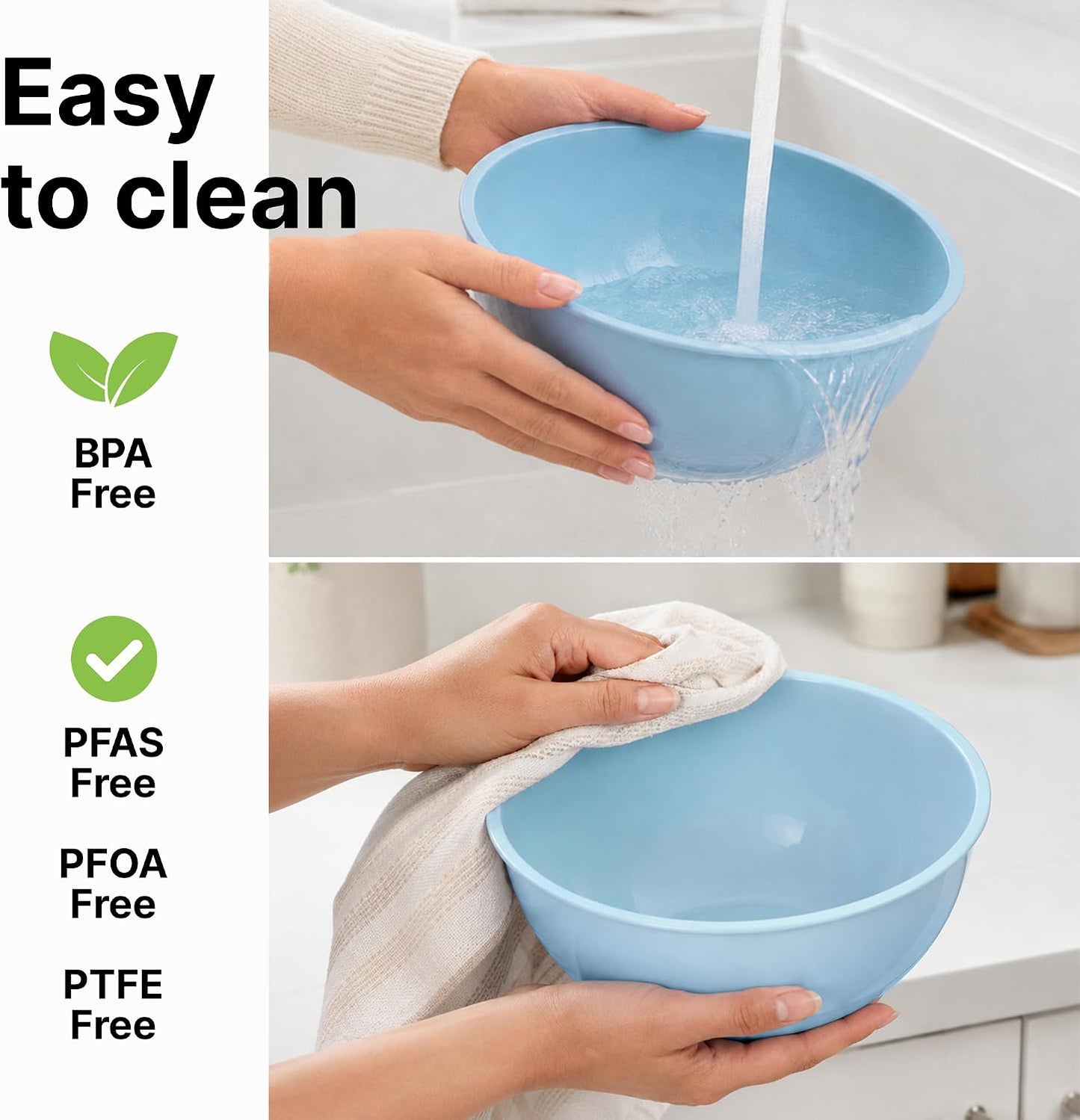 Zulay Kitchen 12 Piece Plastic Mixing Bowls with Lids Set - Leak-Proof Microwave & Freezer Safe Stackable Mixing Bowl Set for Preparing, Serving and Storing - Non-Slip Large Nesting Bowls (Blue Ombre)