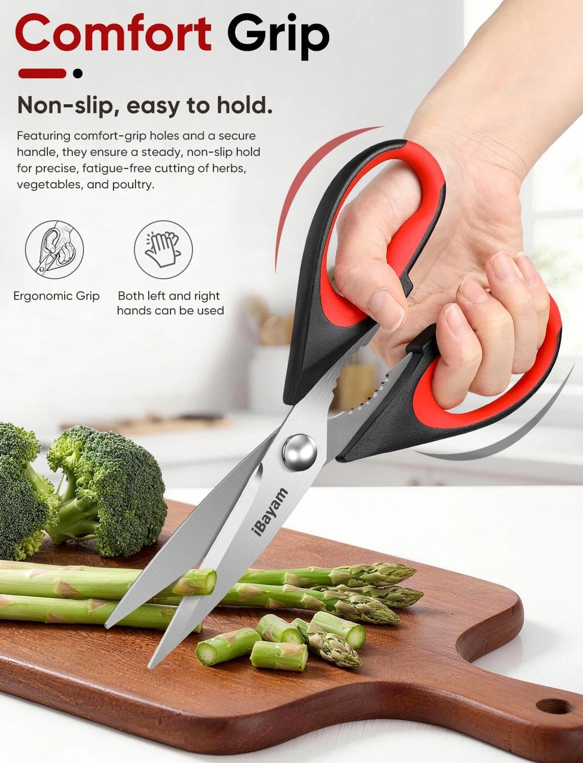 iBayam Kitchen Scissors Shears All Purpose Heavy Duty, Protective Sheath | 2-Pack, Ultra-Sharp Stainless Blades, Soft Comfort-Grip, Dishwasher Safe, Cutting Food Cooking Meat Poultry Kitchen Utensils