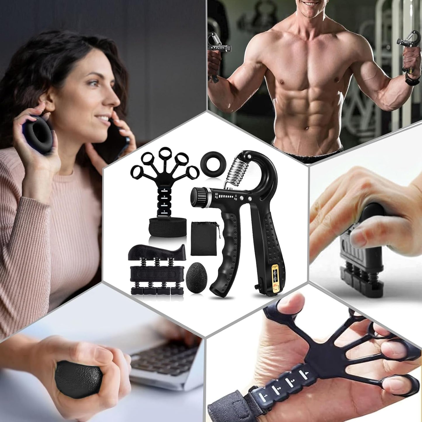 Grip Trainer Set: Forearm Strengtheners, Finger Trainers, Counting Grips, Balls (5-Pack)