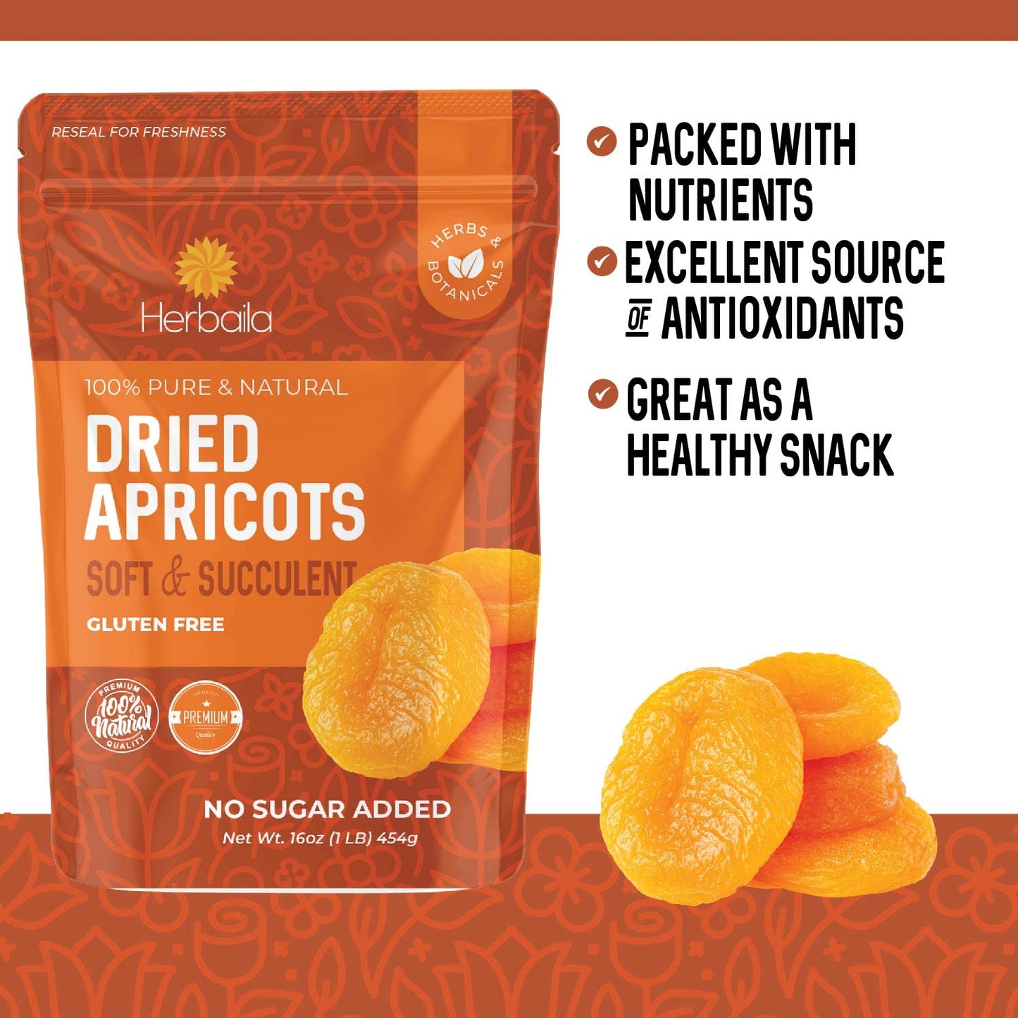 Dried Apricots No Sugar Added, 1 Pound, Turkish Apricots Dried Fruit