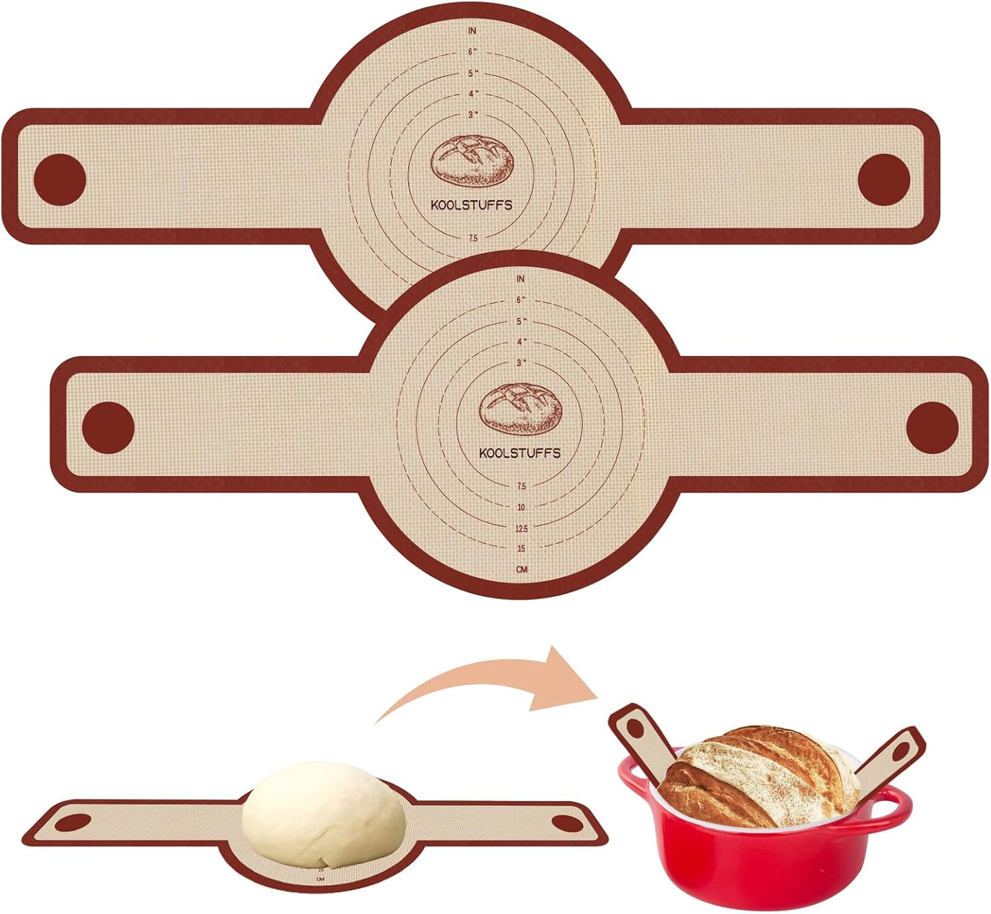 Koolstuffs Silicone Bread Sling for Dutch Oven, Nonstick & Reusable, 2 Pack | Non-Stick & Easy Clean, Reusable Sourdough Mat, Sourdough Bread Baking Supplies, Tools & Accessories