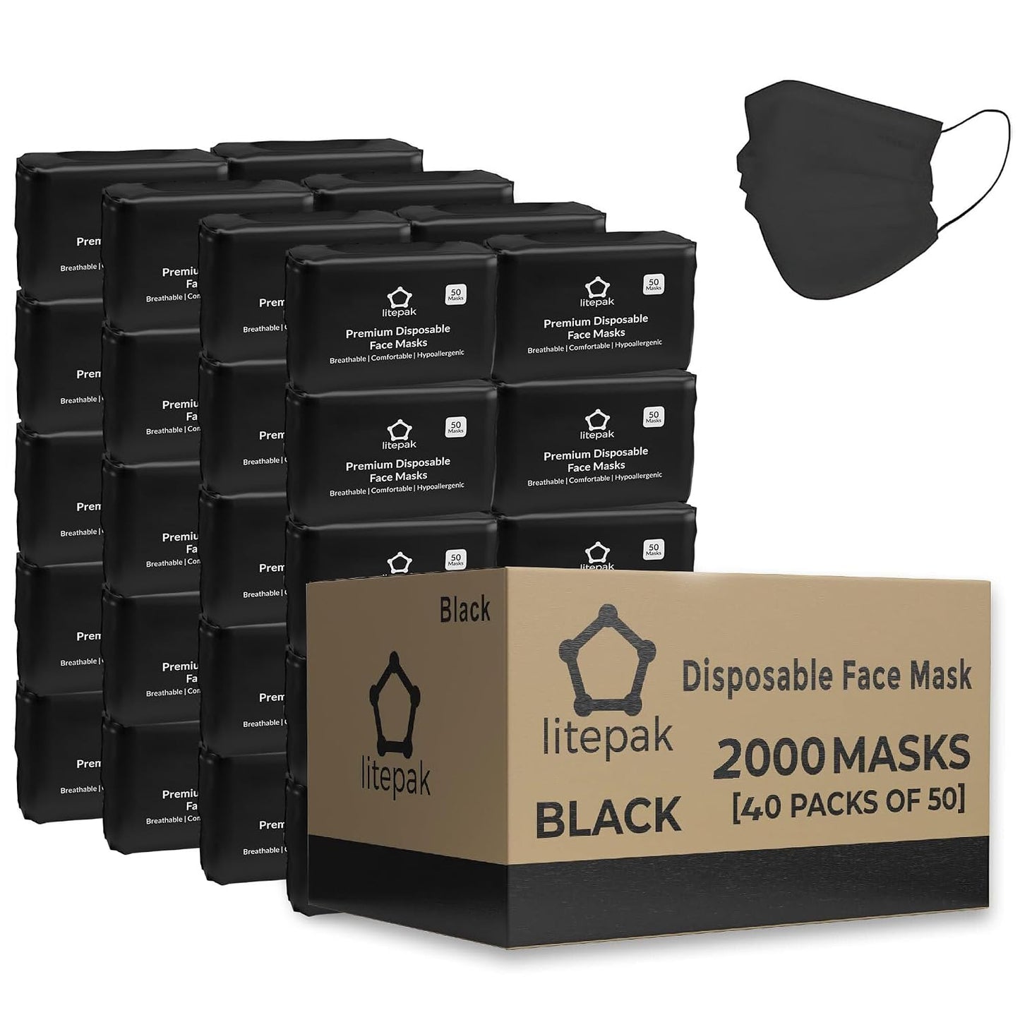 Litepak 2,000 Disposable Face Masks - Breathable Blue Face Masks