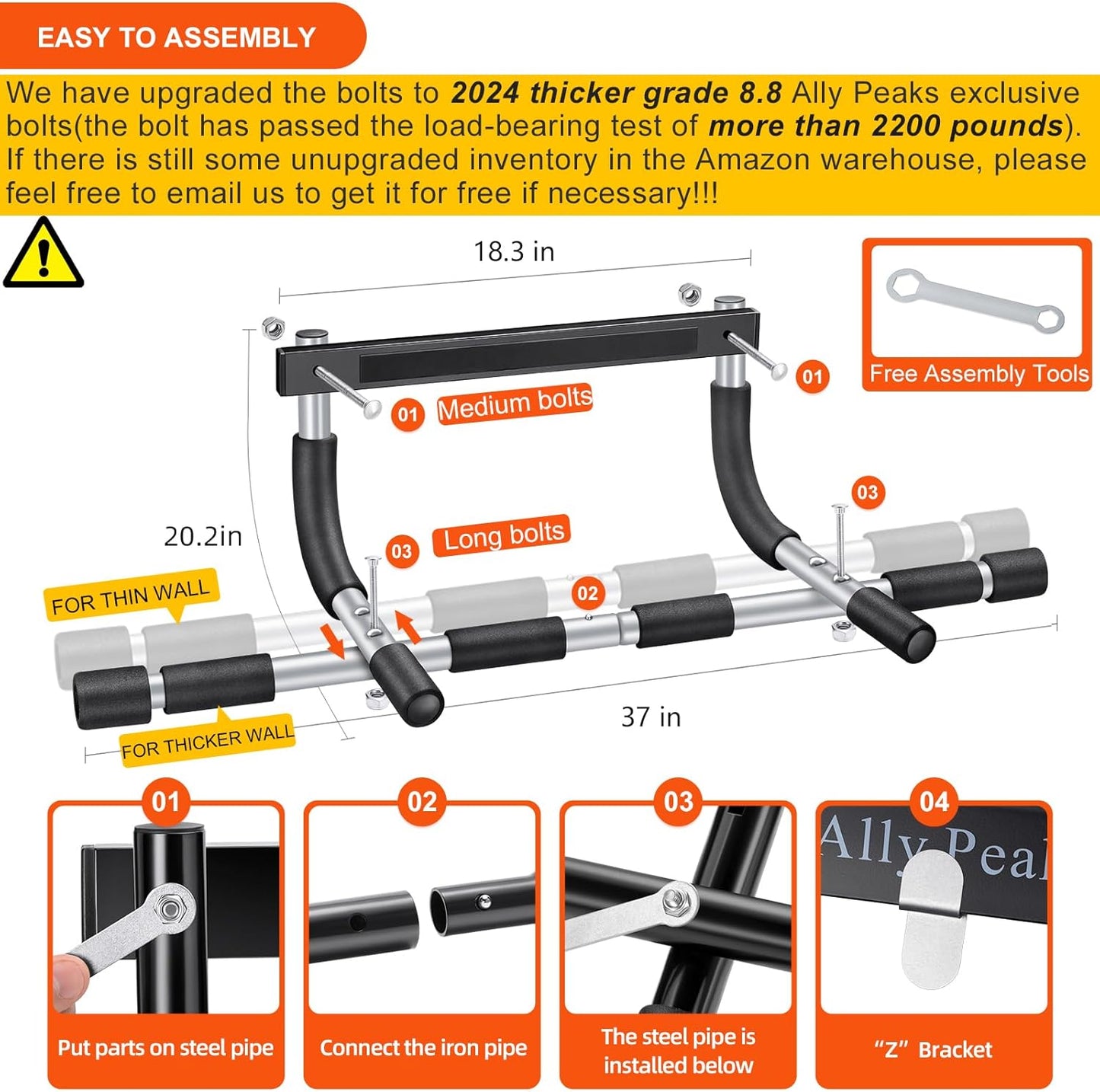 Ally Peaks Pull Up Bar for Doorway | 440 lbs Capacity Strength Training