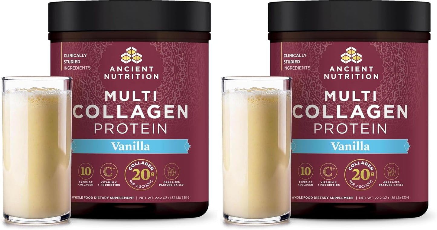 Ancient Nutrition Collagen Peptides Powder, Multi Collagen Protein, Women & Men, Vitamin C, Probiotics, Hydrolyzed Collagen, Supports Skin, Joints, Gut Health, Chocolate, 24 Servings