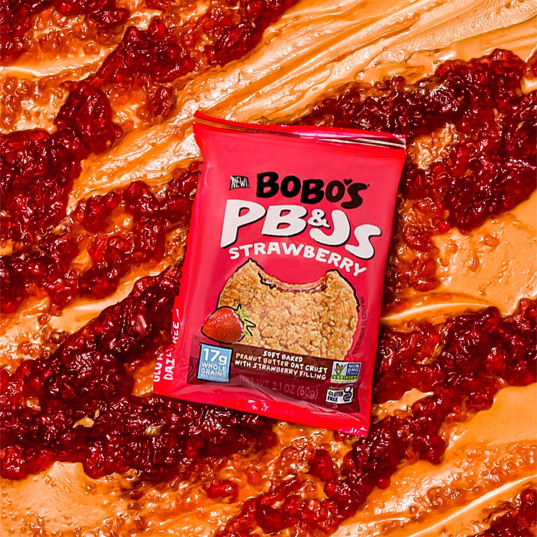 Bobo's Strawberry PB&J Oat Snacks, Gluten-Free, Non-GMO, Plant-Based, Whole Grain Oats