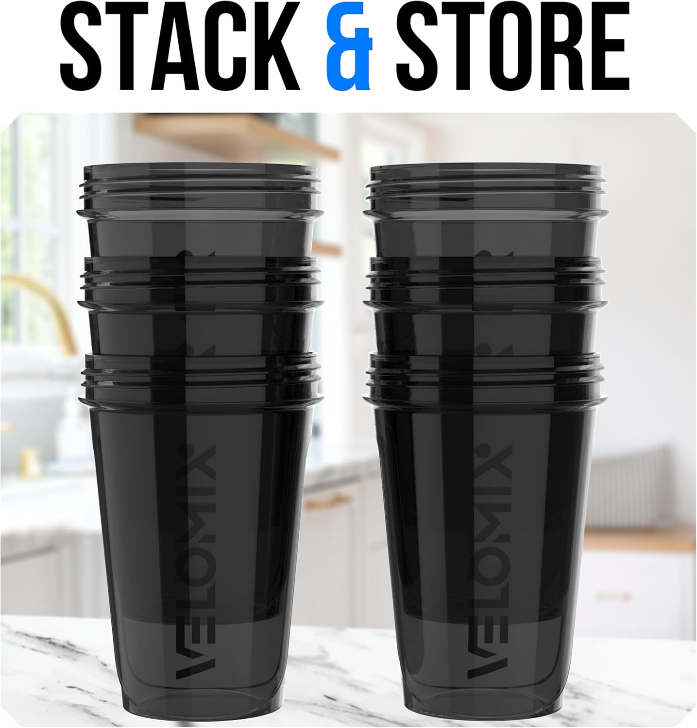 VELOMIX 6-Pack 20oz Protein Shaker Bottles - Leak-Proof, Dishwasher Safe