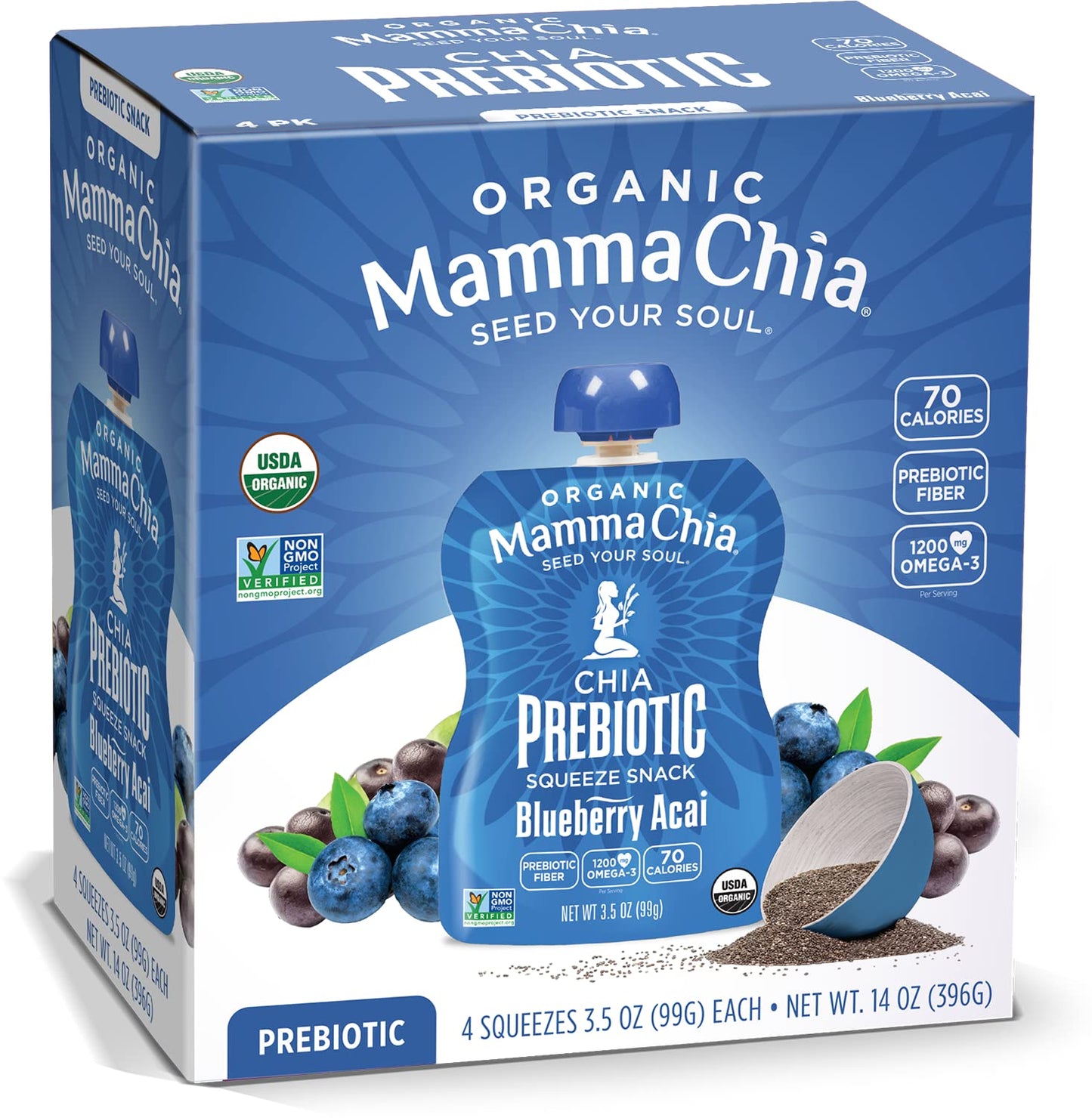 Mamma Chia Organic Prebiotic Squeeze Snack, Strawberry Lemonade, 16- 3.5 Ounce , Fiber-Rich Prebiotic Gut Support, USDA Organic, Non-GMO, Vegan, Gluten Free (Pack of 16)