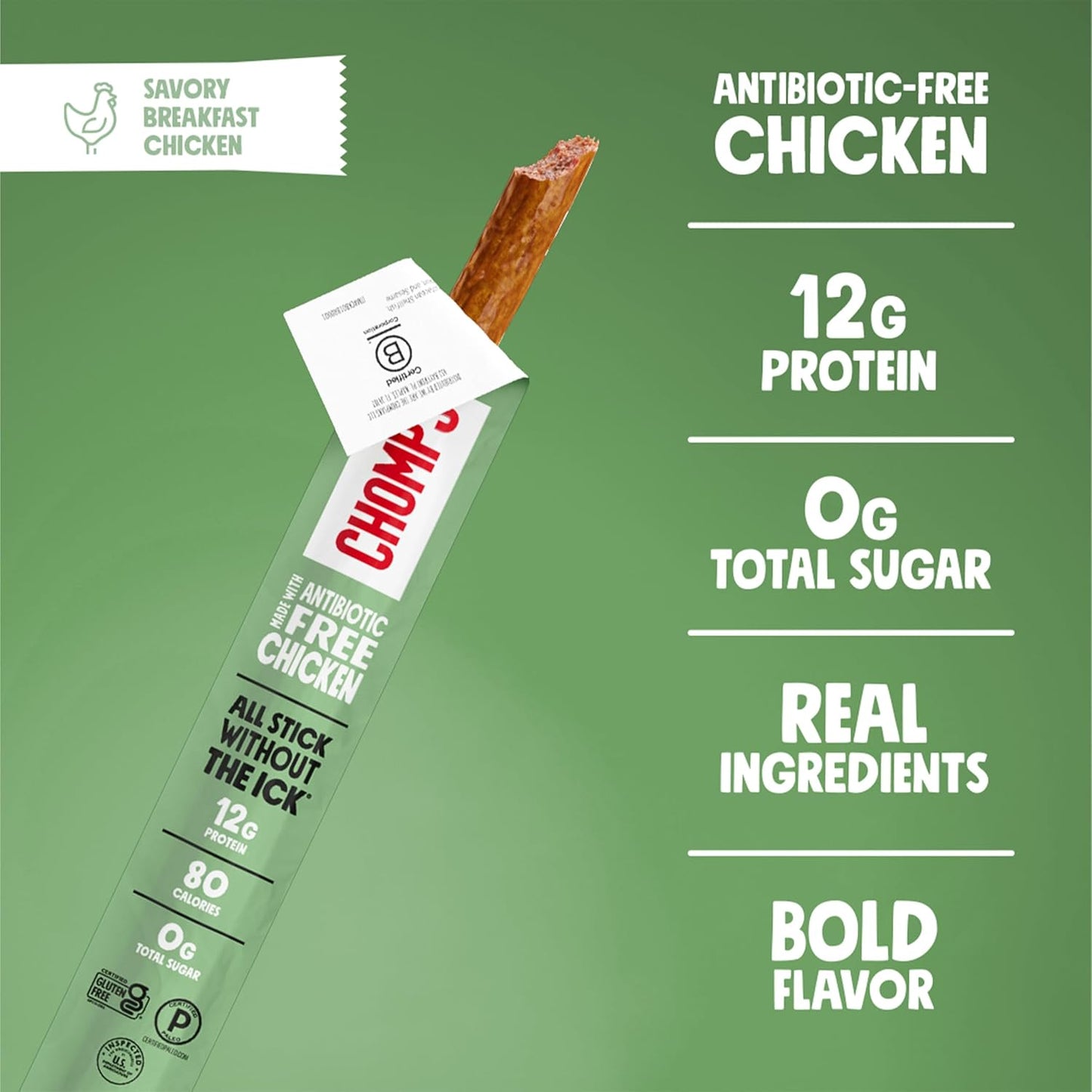Chomps Savory Breakfast Chicken Jerky Snack Sticks 10-Pack