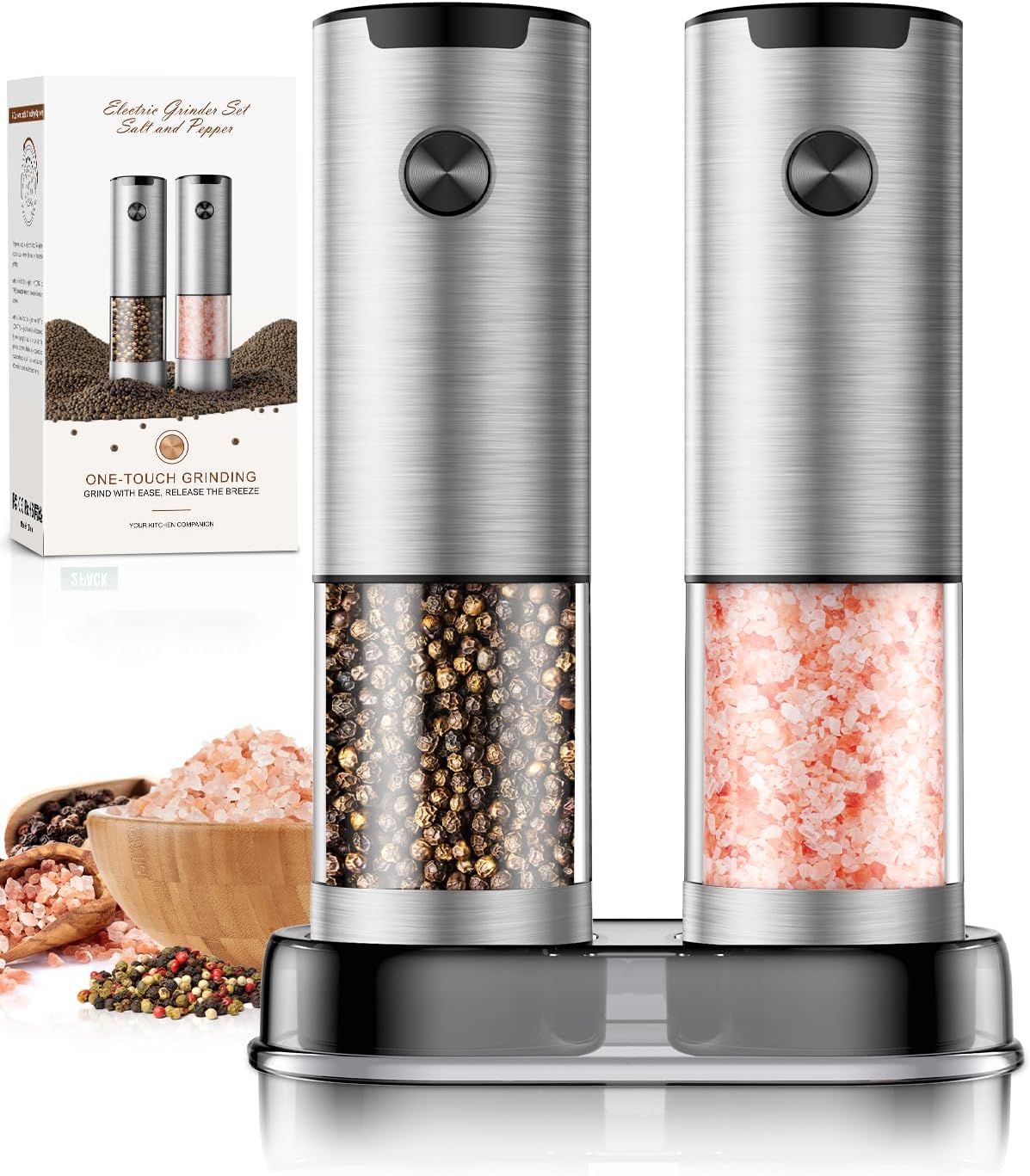 Electric Salt and Pepper Grinder Set Automatic Battery Pepper Mill Shakers Adjustable Coarseness Upgraded Larger Capacity with Led Home and Kitchen Appliances Christmas Gifts for Women