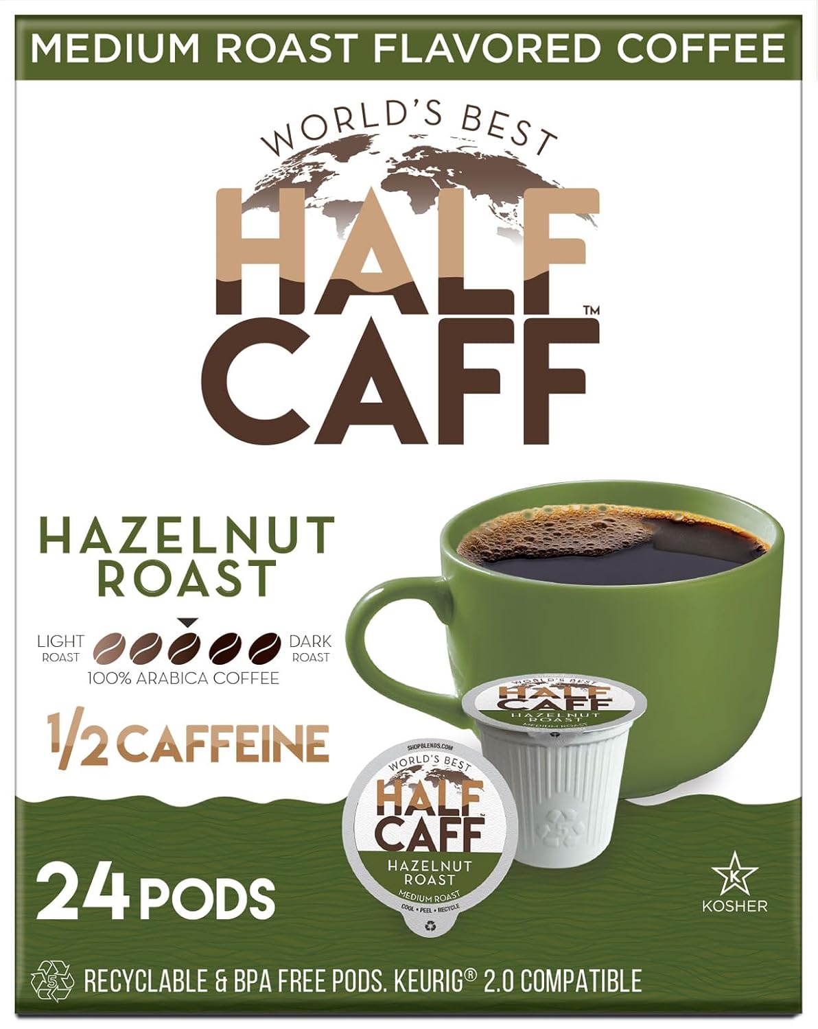Half Caff Dark Roast Coffee Pods, 100 ct, Single Serve Pods, 100% Arabica, Keurig Compatible