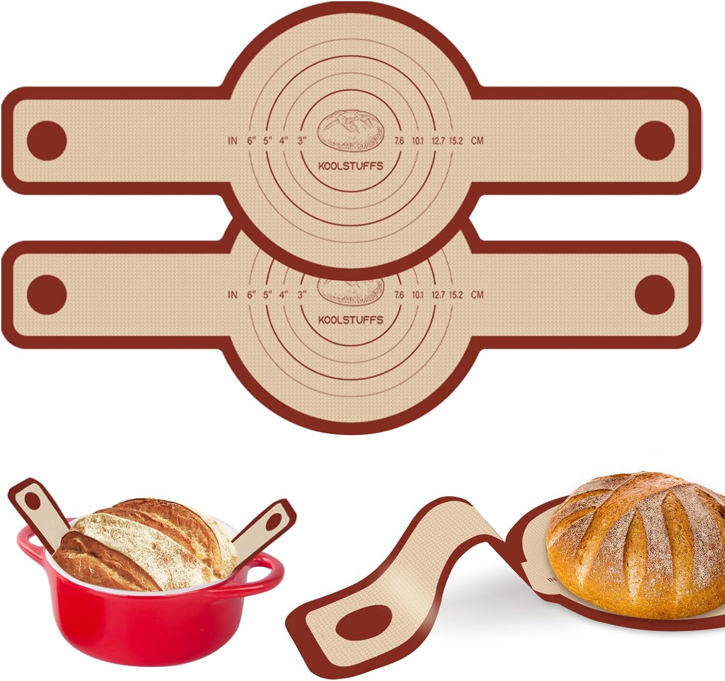 2 PCS Silicone Bread Sling for Dutch Oven, Red | Non-Stick & Reusable Bread Baking Supplies with Extra Long Handles, Easily Transfer Sourdough, Dishwasher Safe, Round