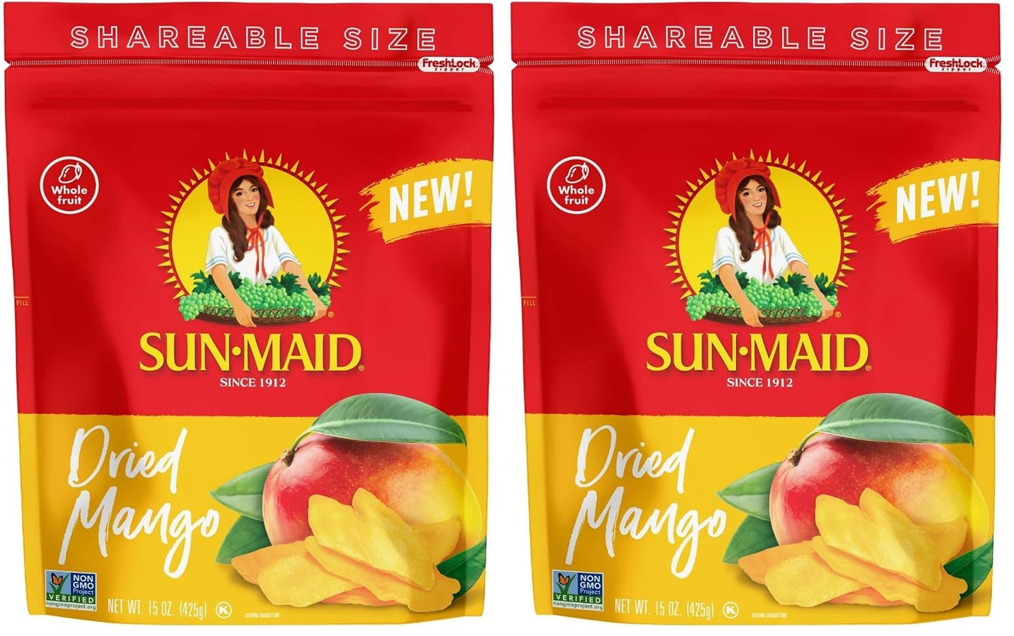 Sun-Maid Dried Mango Slices in 15 oz Resealable Bag with Cane Sugar