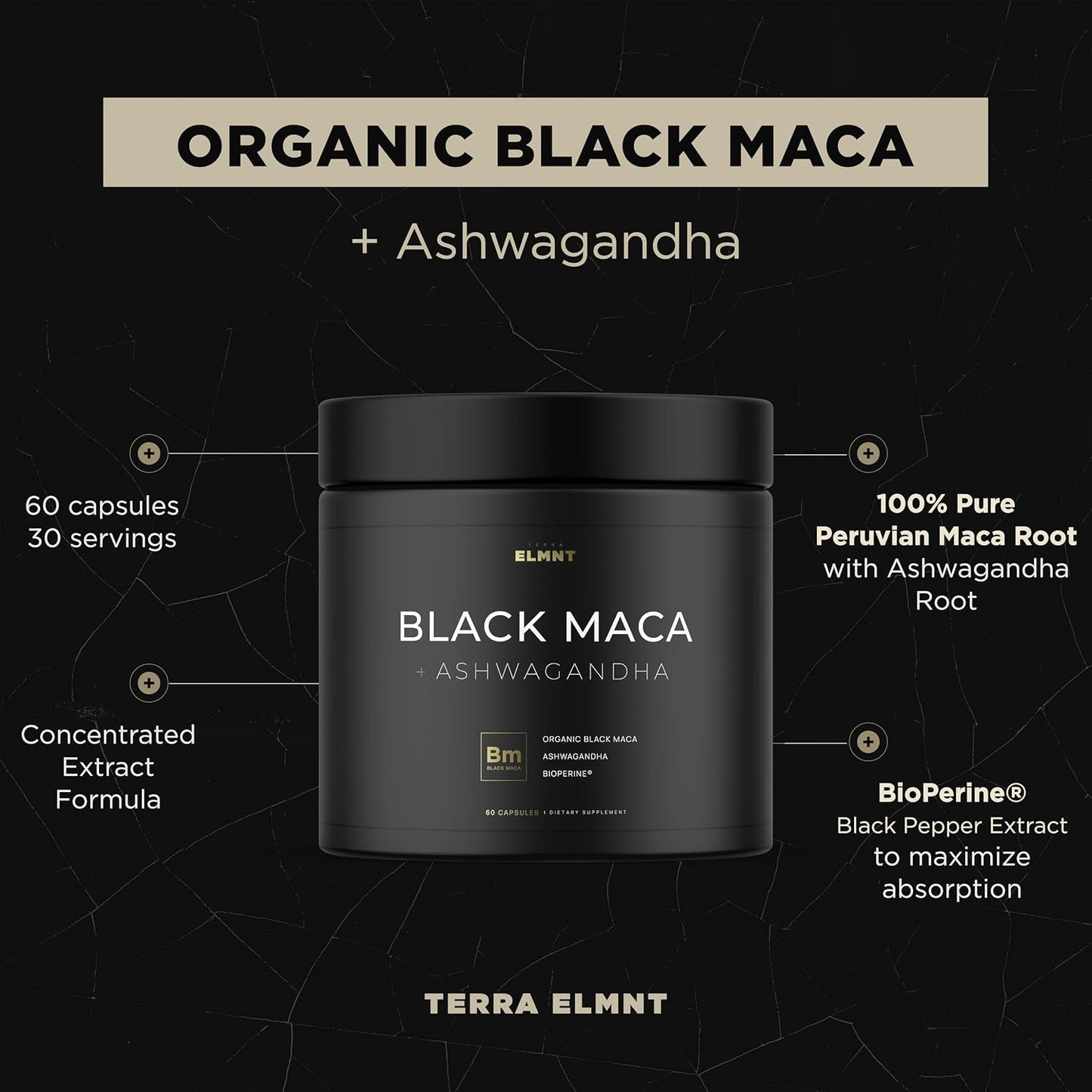 40x Strength Organic Black Maca Root with Ashwagandha Supplement