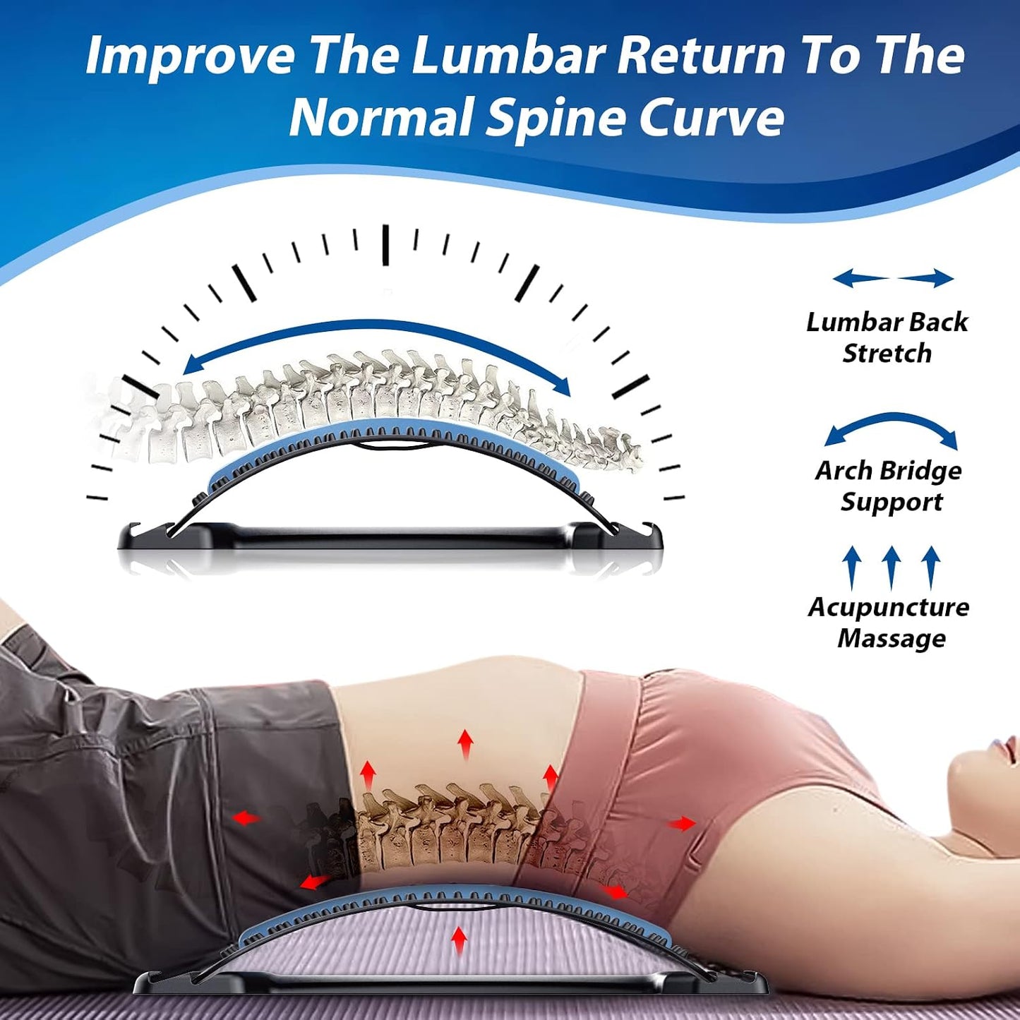 MINOLL Back Stretcher for Lower Back Pain Relief, Adjustable Arch Lumbar Support