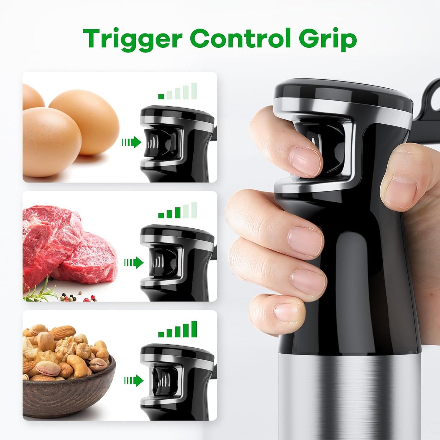 Turelar Immersion Blender Handheld Corded, 1100W 5 in 1 Hand Blender Set | Trigger Variable Speed, Emulsion Stick Mixer with Food Processor, Whisk, Frother, for Soup, Puree, Baby Food, Anti-scratch