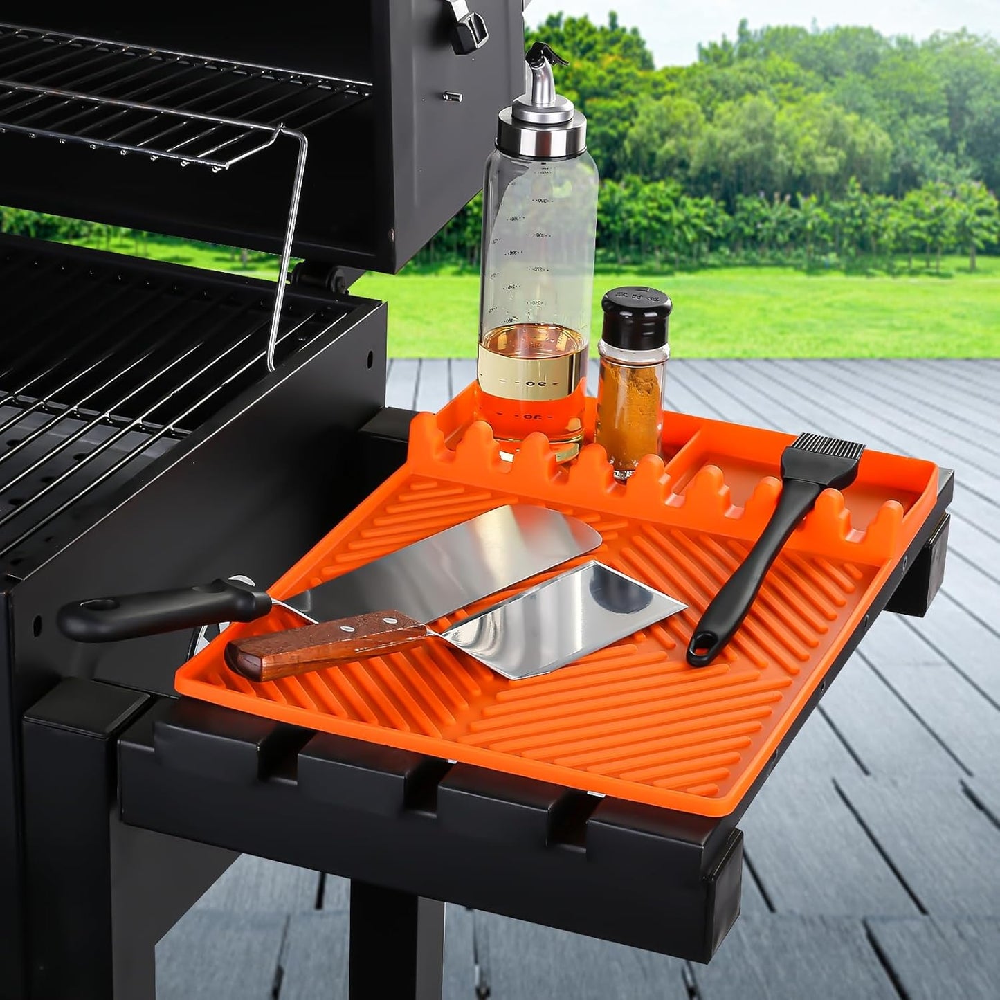 Find law Silicone Tools Mat for Griddle & Kitchen Countertop | Orange Side Shelf Spatula Mat with Drip Pad for Blackstone Weber Traeger Pit Boss Flat Top Grill Smoker, BBQ Gifts for Men