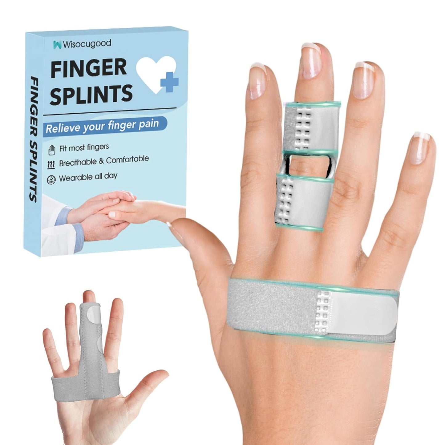 Finger Splint, Adjustable Finger Brace for Index, Middle, Ring Fingers, Pain Relief and Support