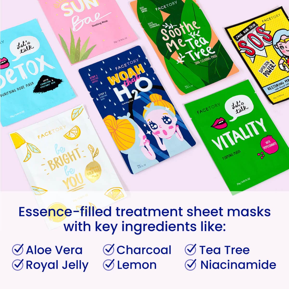 Facetory K Beauty Face Mask Skin Care 7 Piece Collection Set